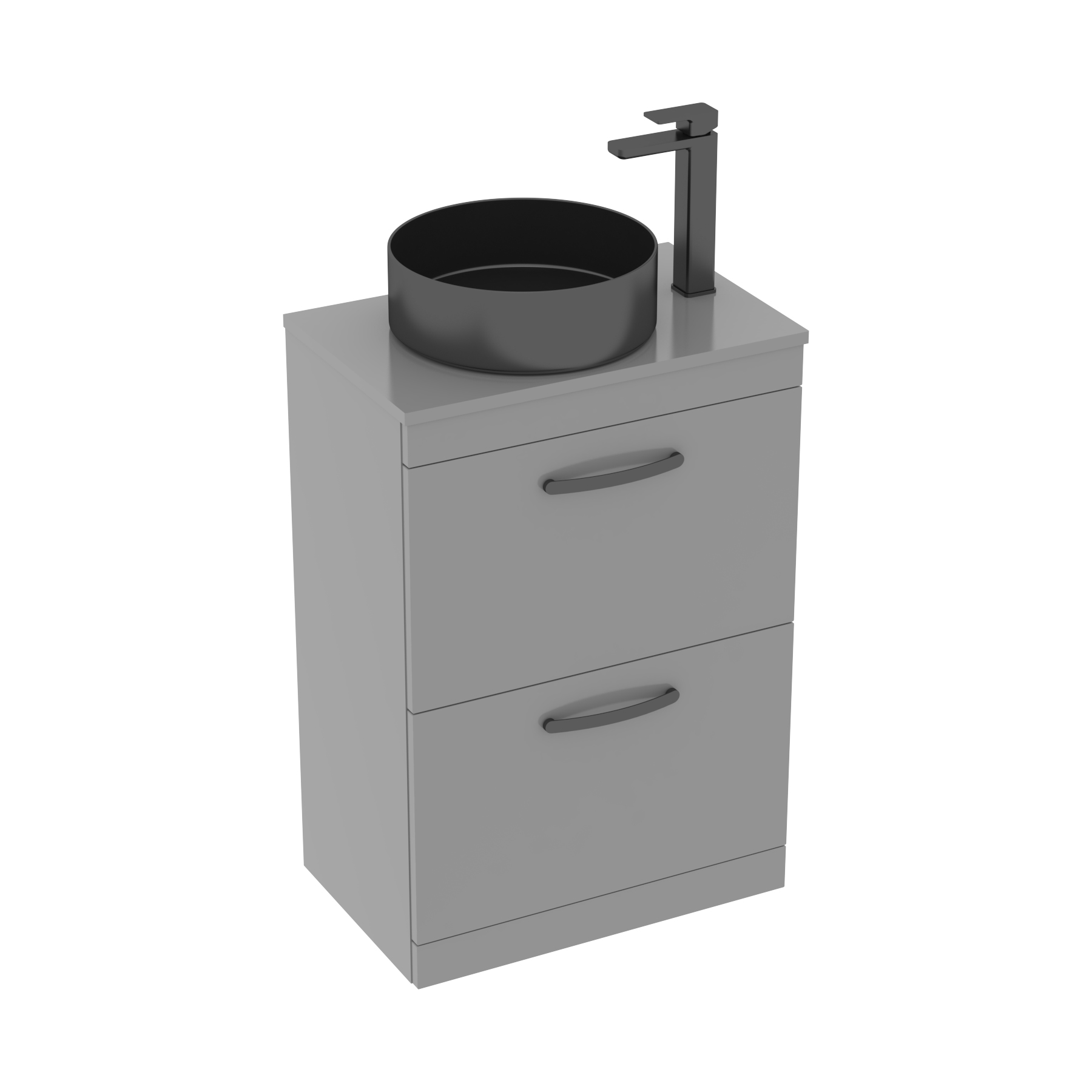 600mm Floor Standing Vanity Unit 2 Drawer Indigo Grey Gloss & Countertop Basin - Art Round