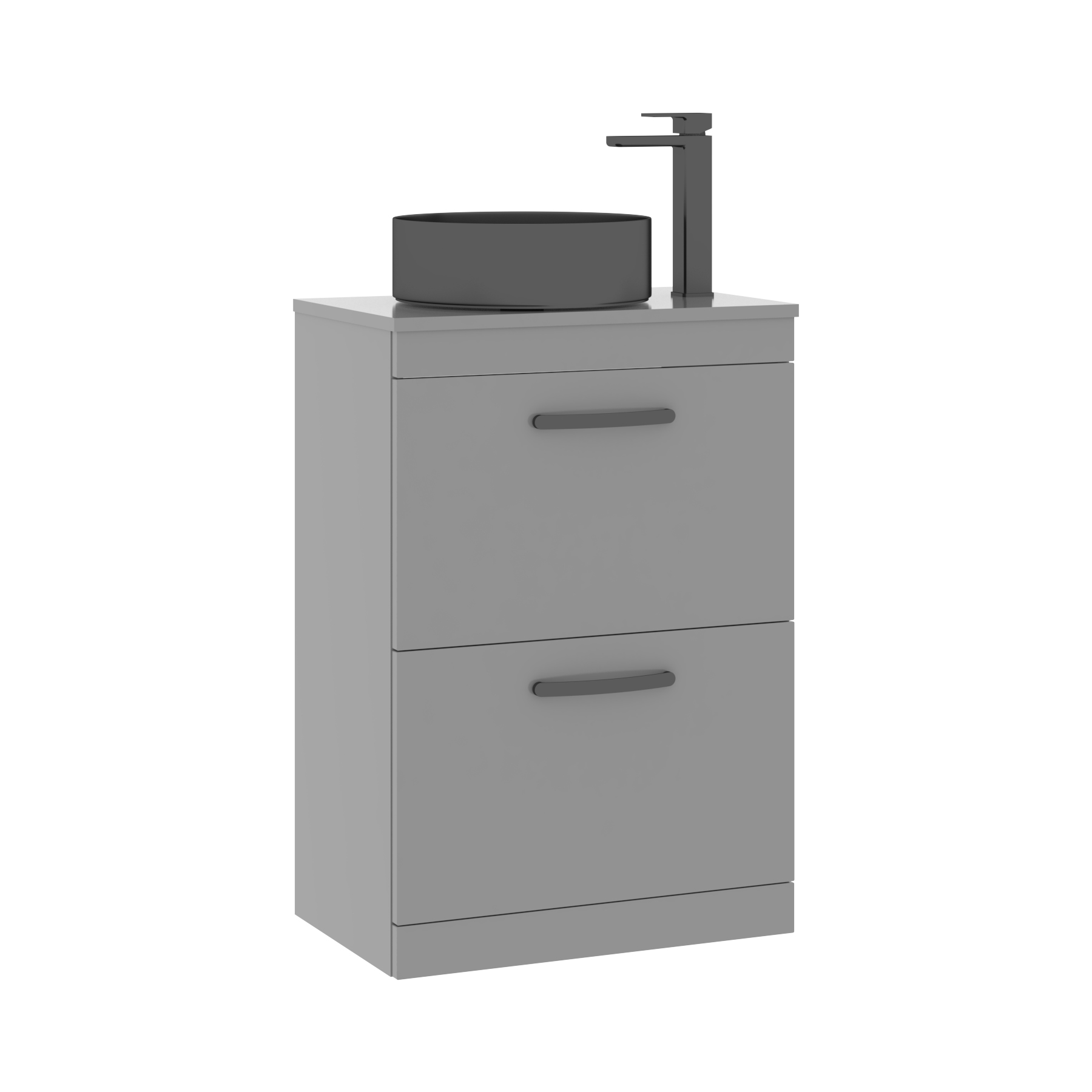 600mm Floor Standing Vanity Unit 2 Drawer Indigo Grey Gloss & Countertop Basin - Art Round