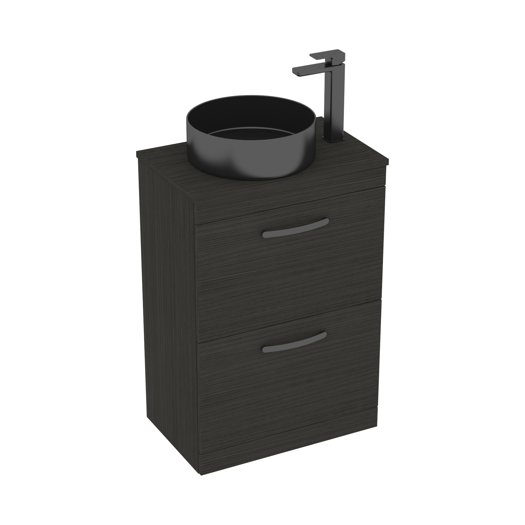 600mm Floor Standing Vanity Unit 2 Drawer Hale Black & Countertop Basin - Art Round