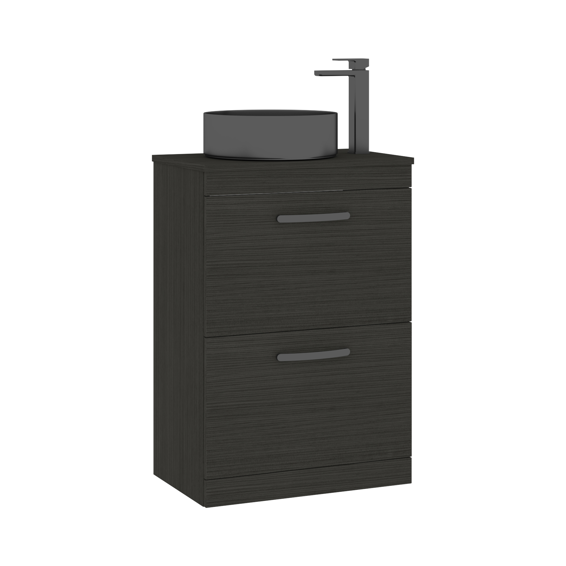 600mm Floor Standing Vanity Unit 2 Drawer Hale Black & Countertop Basin - Art Round