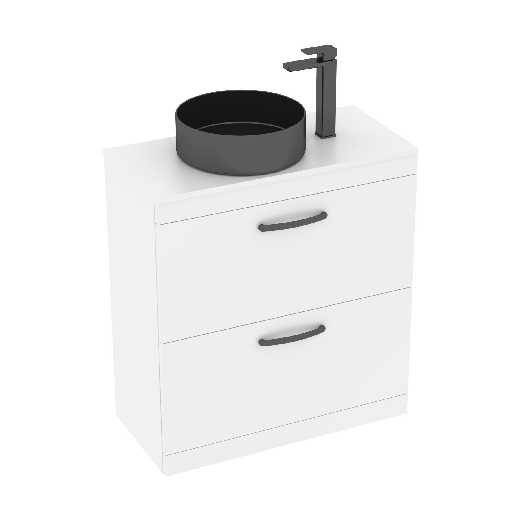 800mm Floor Standing Vanity Unit 2 Drawer Gloss White & Countertop Basin - Art Round