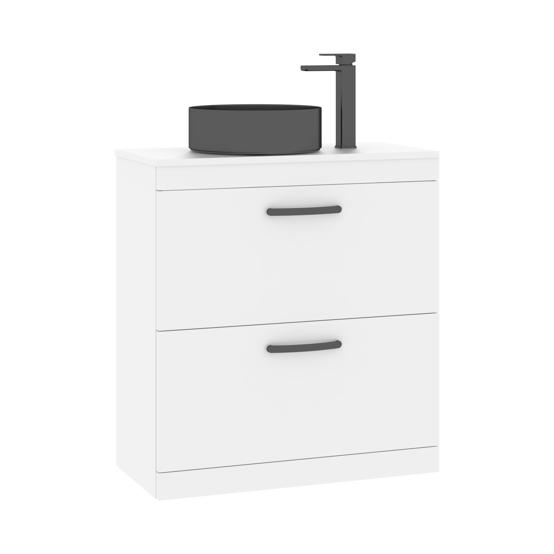 800mm Floor Standing Vanity Unit 2 Drawer Gloss White & Countertop Basin - Art Round
