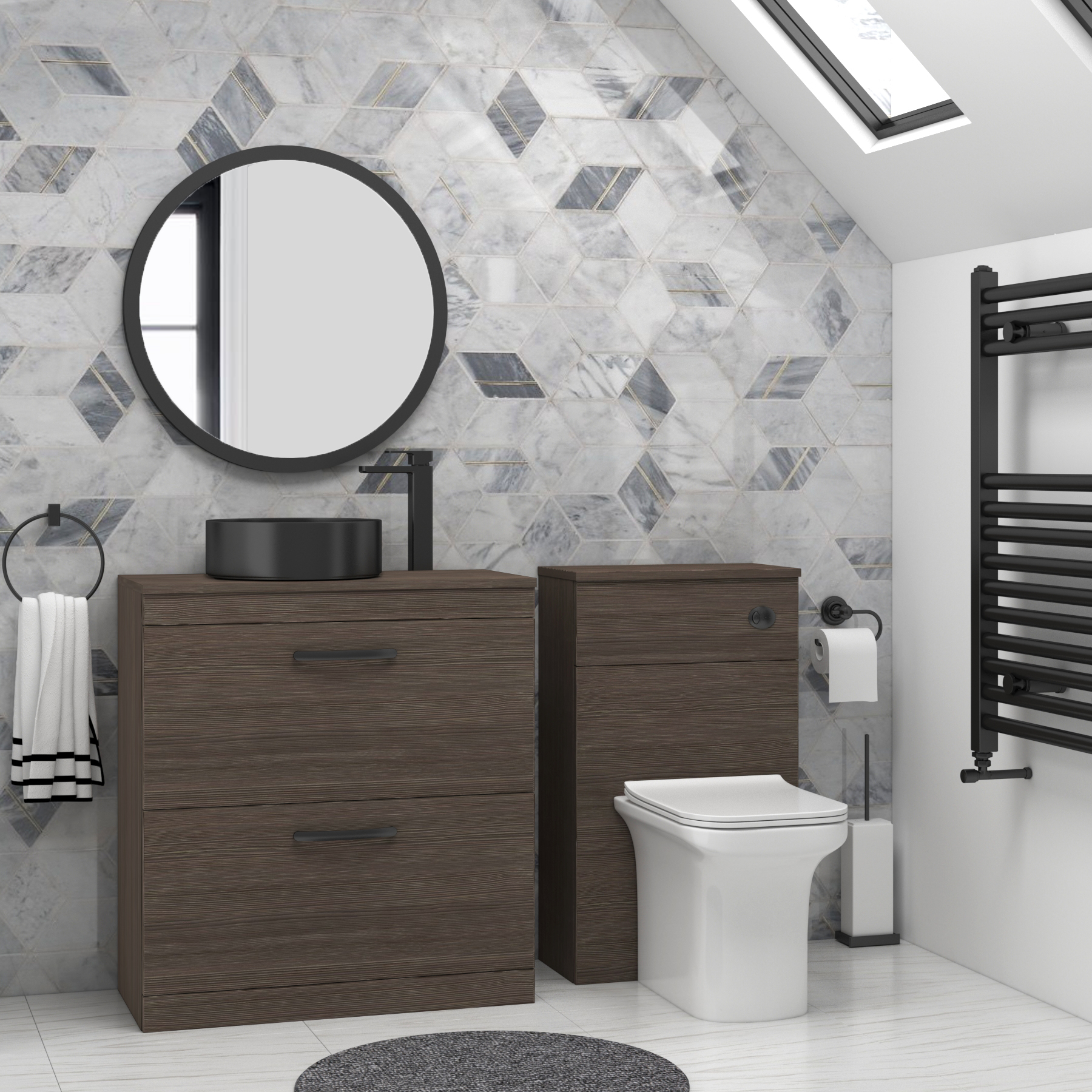 Turin 800mm Floor Standing Vanity Unit 2 Drawer Grey Elm & optional Countertop Basin 