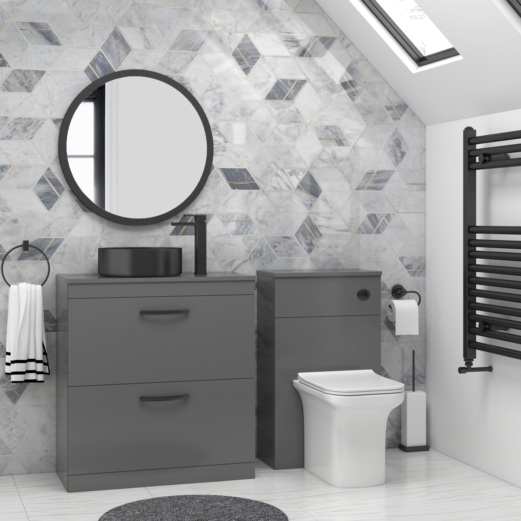 Turin 800mm Floor Standing Vanity Unit 2 Drawer Indigo Grey Gloss & optional Countertop Basin 