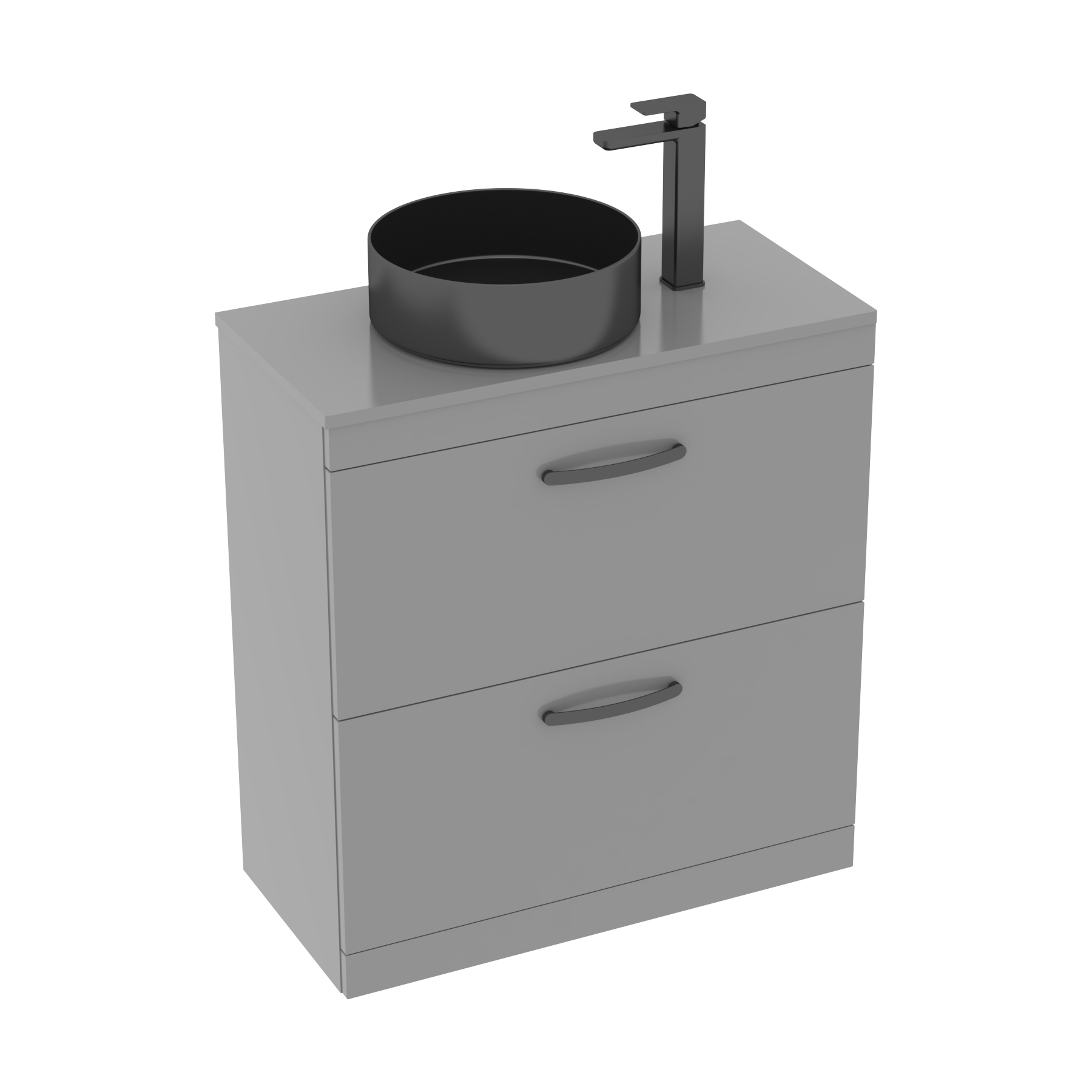 800mm Floor Standing Vanity Unit 2 Drawer Indigo Grey Gloss & Countertop Basin - Art Round