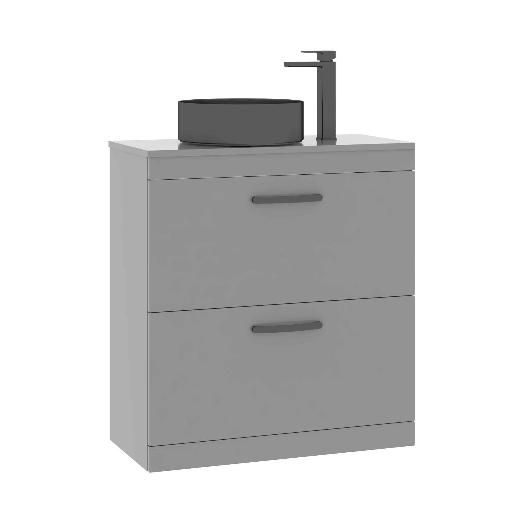 800mm Floor Standing Vanity Unit 2 Drawer Indigo Grey Gloss & Countertop Basin - Art Round
