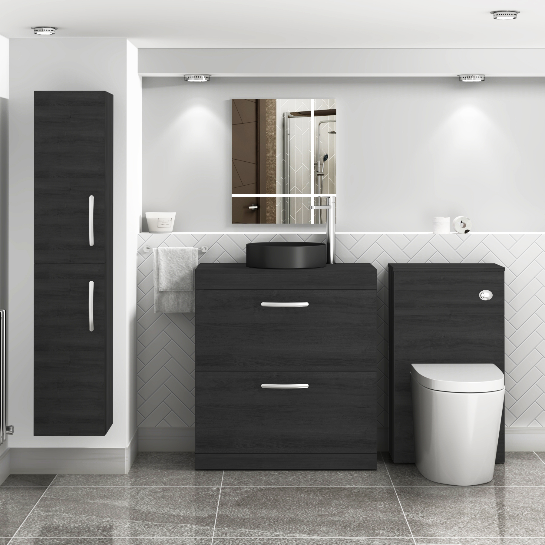 Turin 800mm Floor Standing Vanity Unit 2 Drawer Hale Black & optional Countertop Basin 
