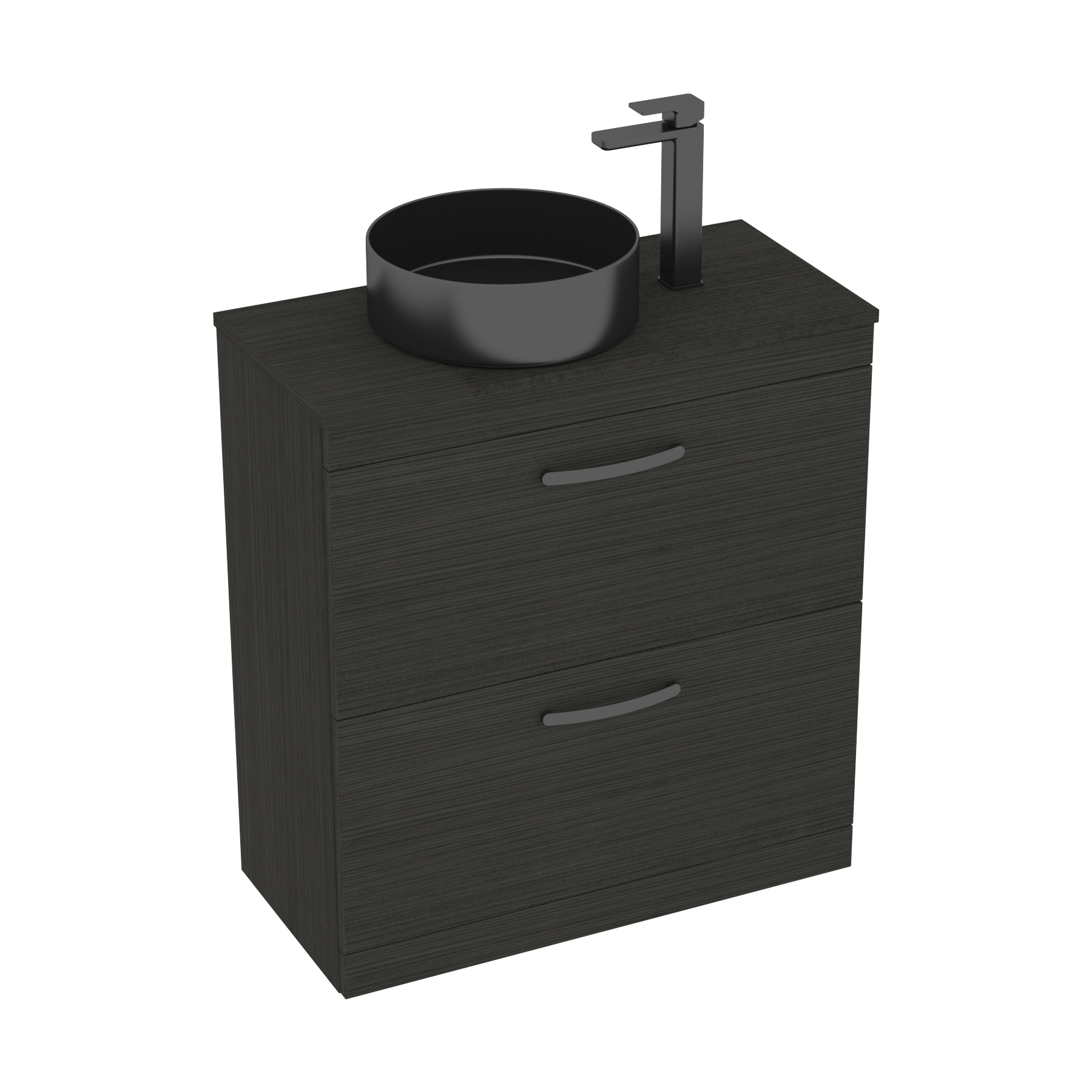 800mm Floor Standing Vanity Unit 2 Drawer Hale Black & Countertop Basin - Art Round