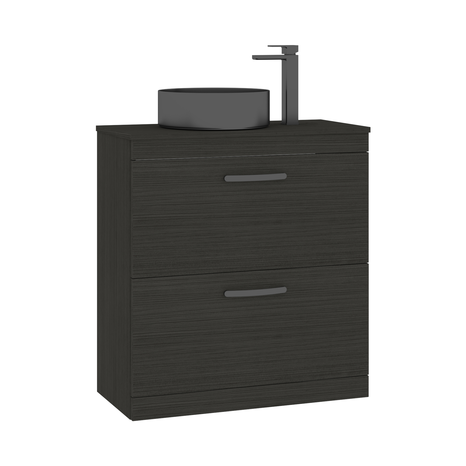 800mm Floor Standing Vanity Unit 2 Drawer Hale Black & Countertop Basin - Art Round