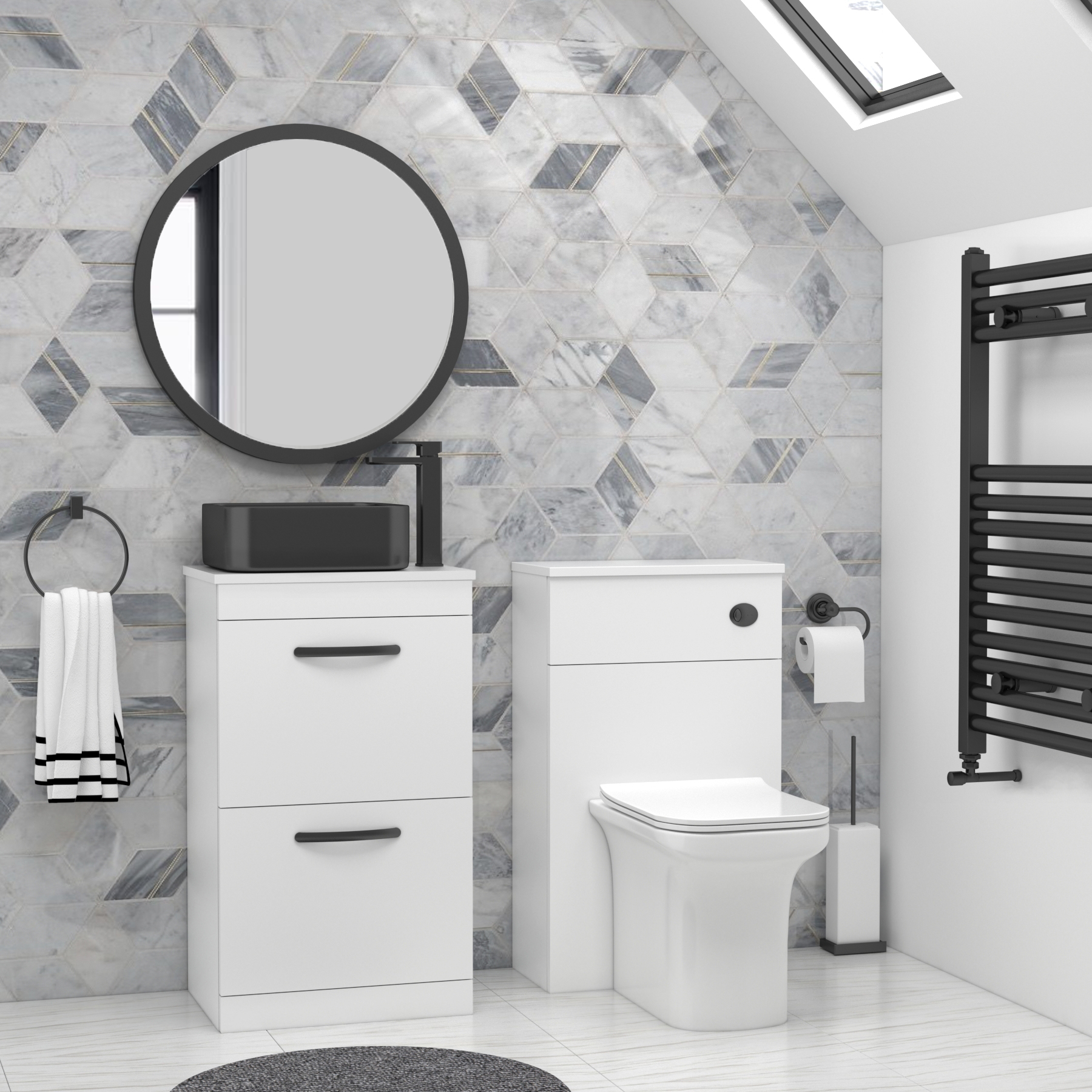 500mm Floor Standing Vanity Unit 2 Drawer Gloss White & optional Countertop Basin