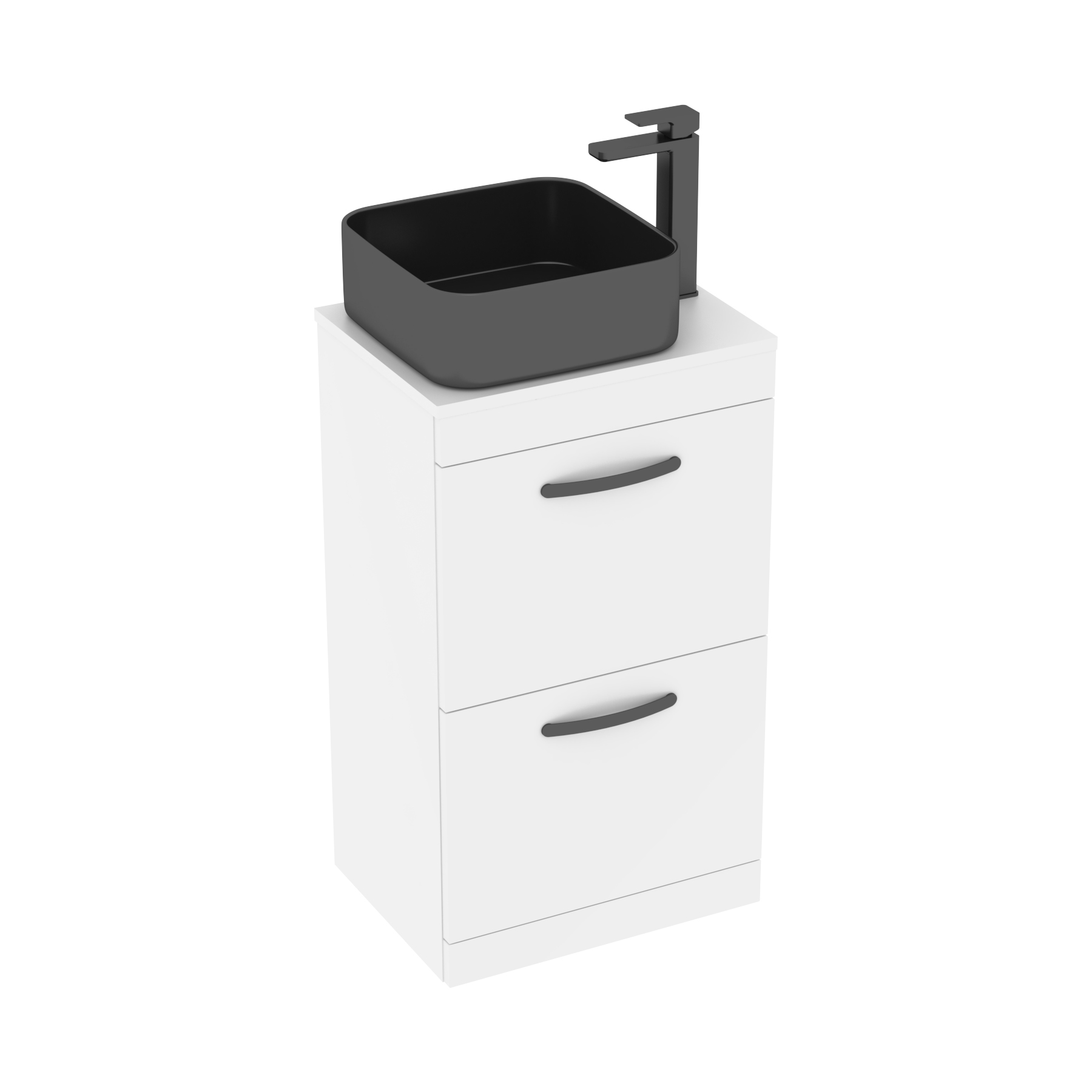 500mm Floor Standing Vanity Unit 2 Drawer Gloss White & Countertop Basin - Art Square