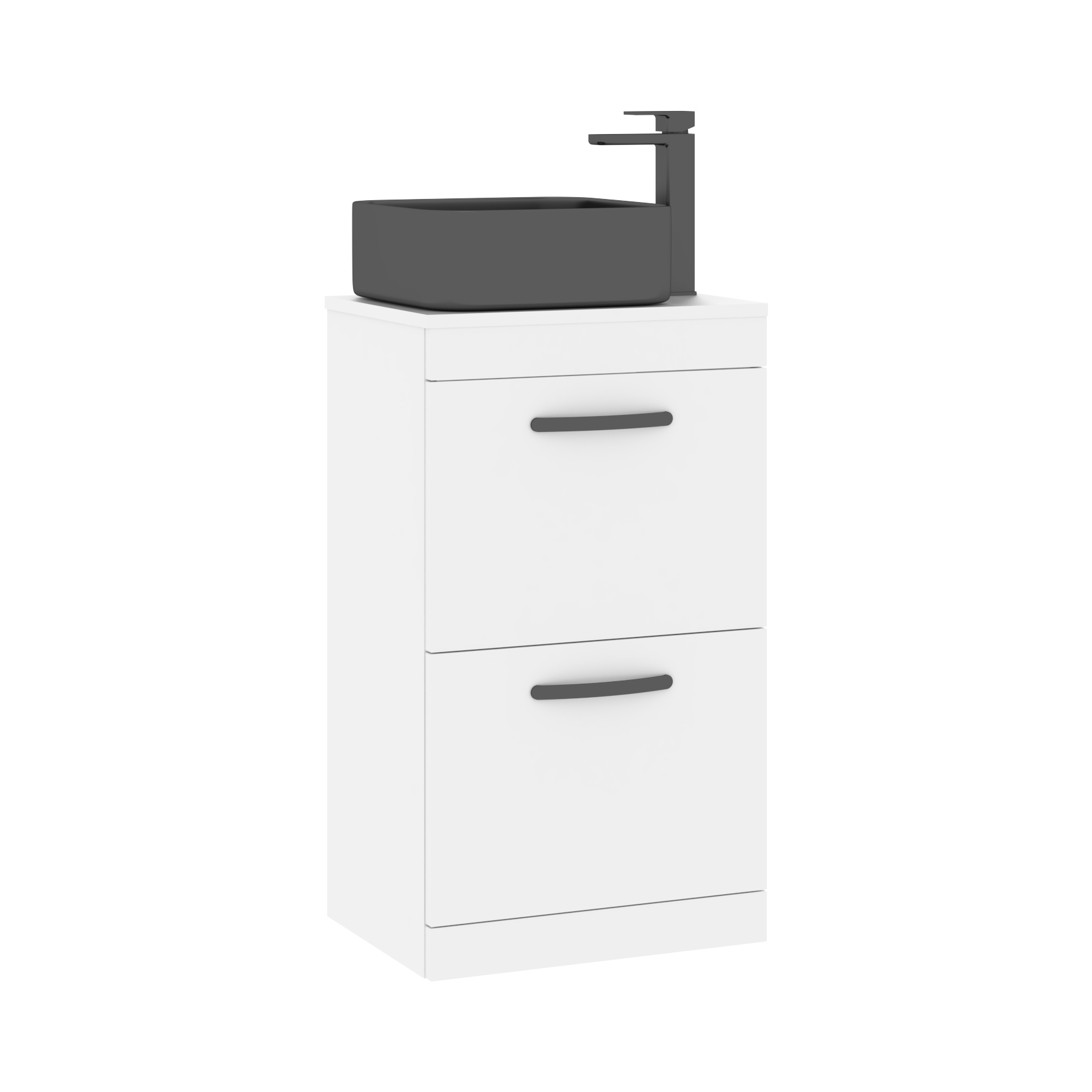 500mm Floor Standing Vanity Unit 2 Drawer Gloss White & Countertop Basin - Art Square