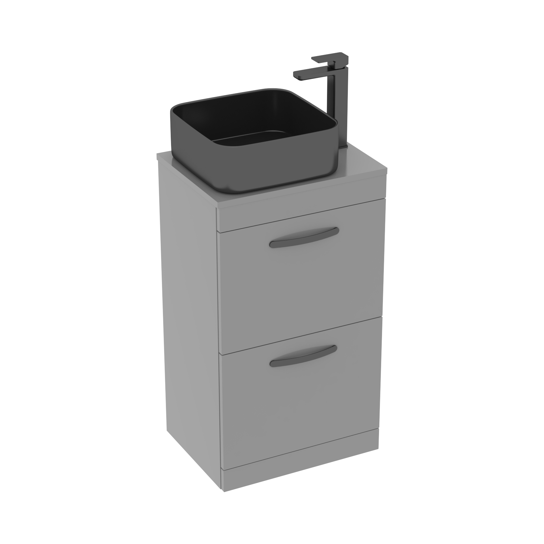 500mm Floor Standing Vanity Unit 2 Drawer Indigo Grey Gloss & Countertop Basin - Art Square