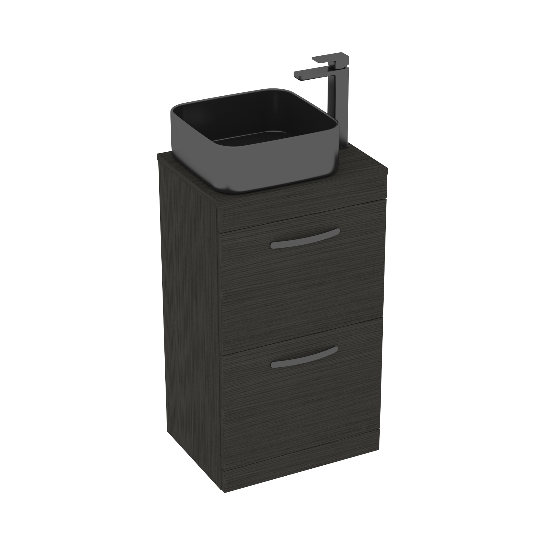 500mm Floor Standing Vanity Unit 2 Drawer Hale Black & Countertop Basin - Art Square