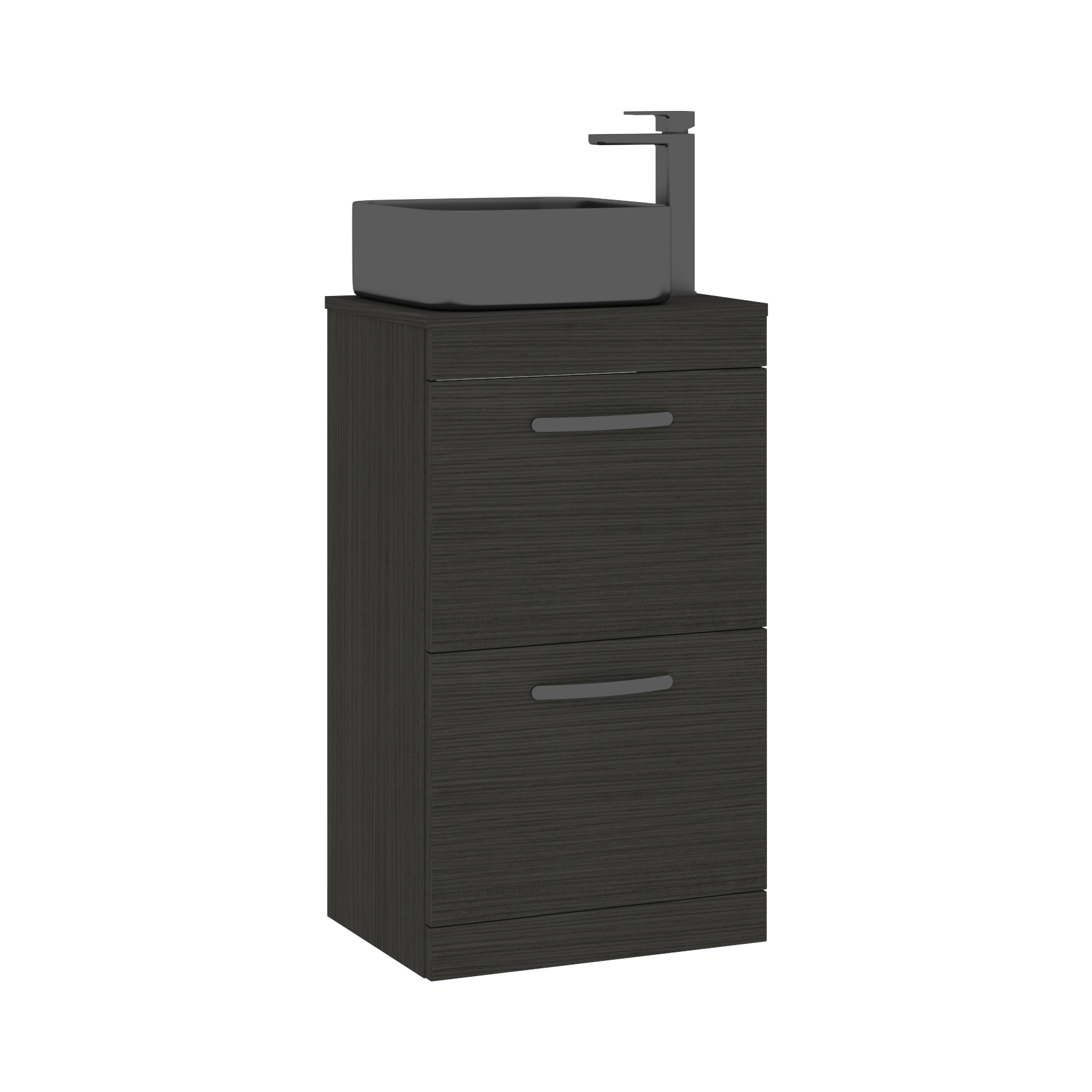 500mm Floor Standing Vanity Unit 2 Drawer Hale Black & Countertop Basin - Art Square