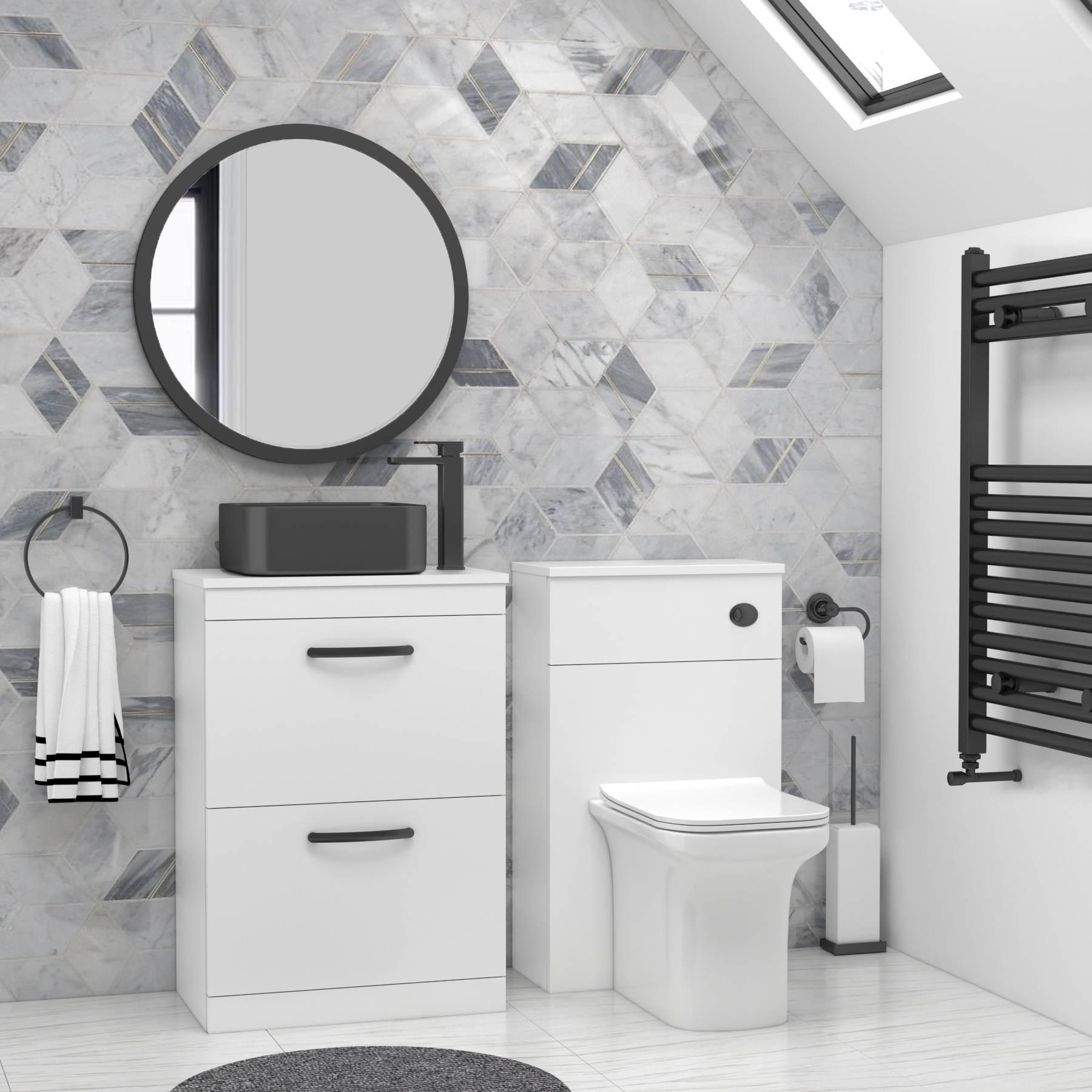600mm Floor Standing Vanity Unit 2 Drawer Gloss White & optional Countertop Basin