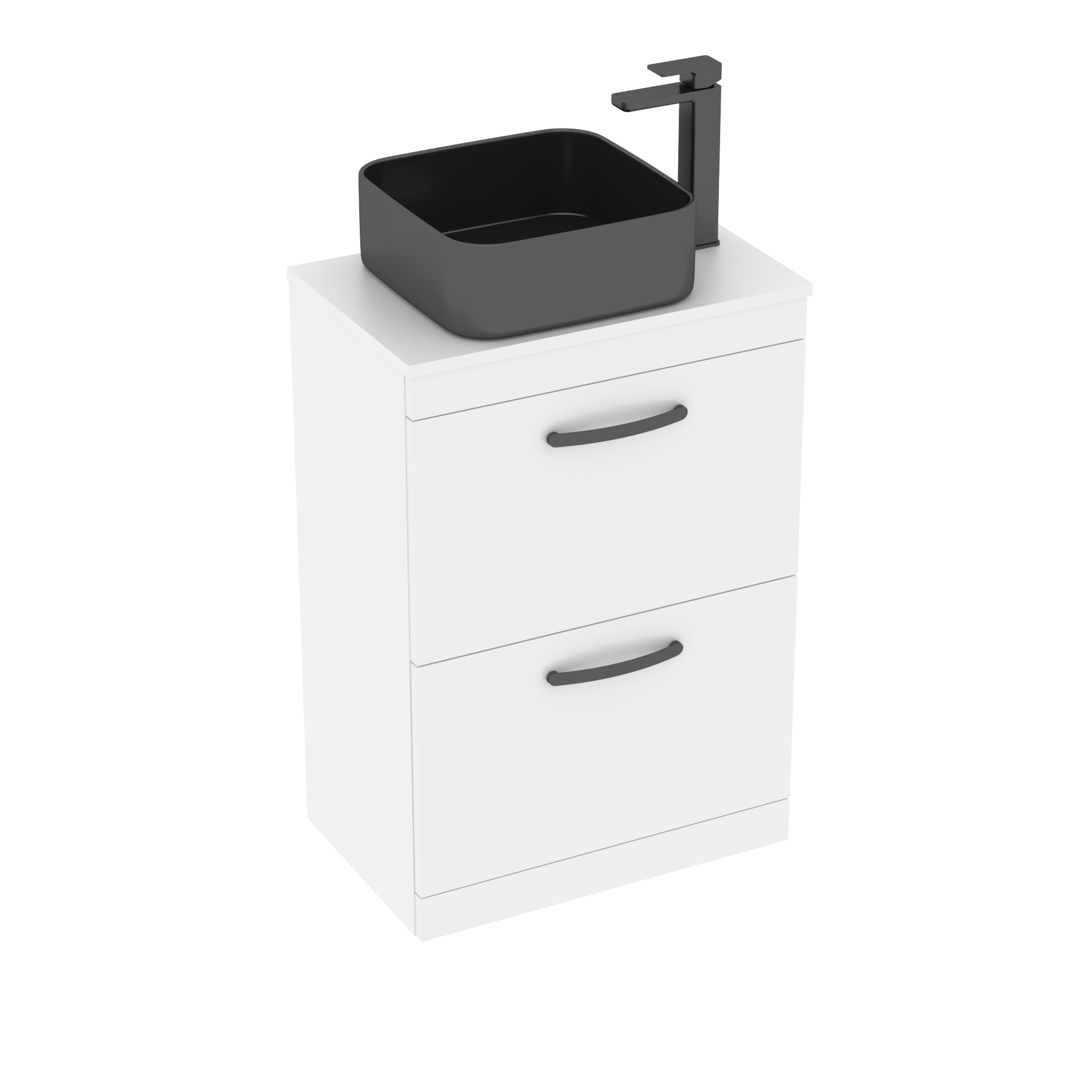 600mm Floor Standing Vanity Unit 2 Drawer Gloss White & Countertop Basin - Art Square