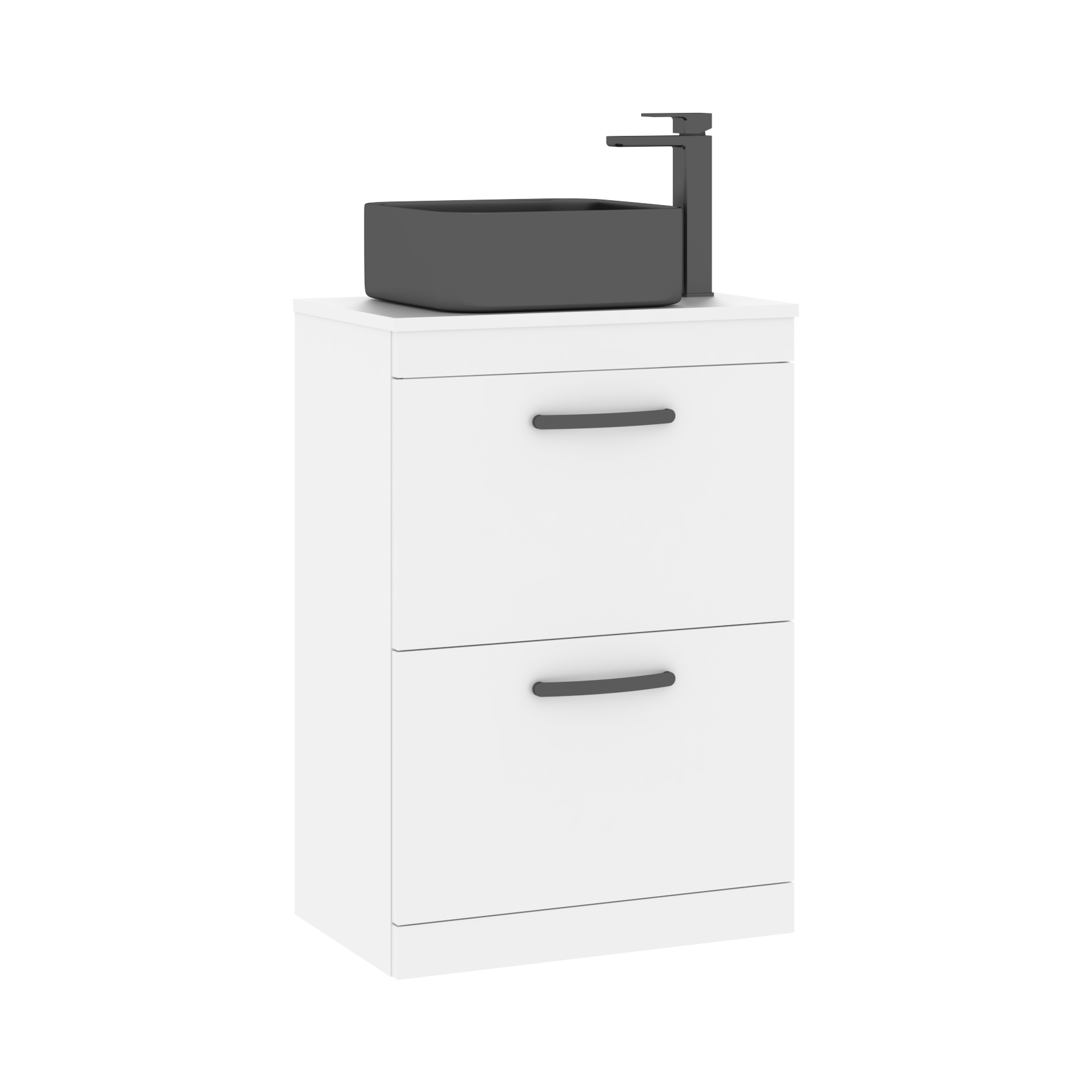 600mm Floor Standing Vanity Unit 2 Drawer Gloss White & Countertop Basin - Art Square