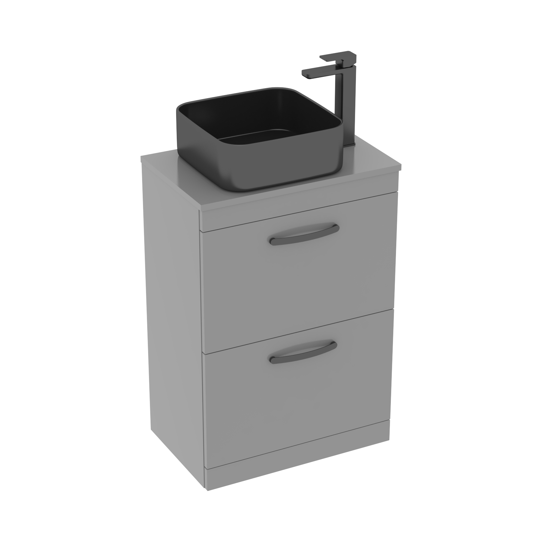 600mm Floor Standing Vanity Unit 2 Drawer Indigo Grey Gloss & Countertop Basin - Art Square