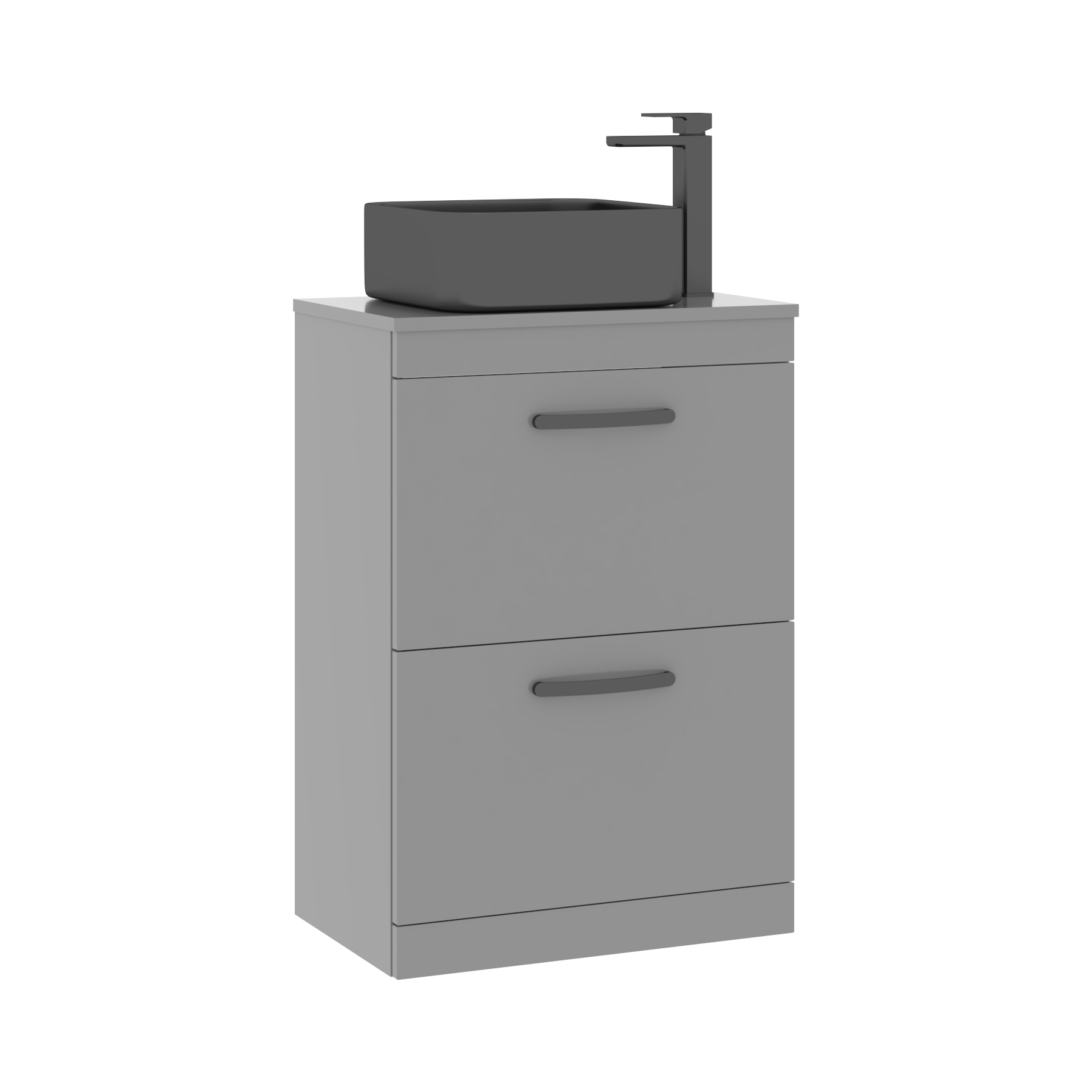 600mm Floor Standing Vanity Unit 2 Drawer Indigo Grey Gloss & Countertop Basin - Art Square