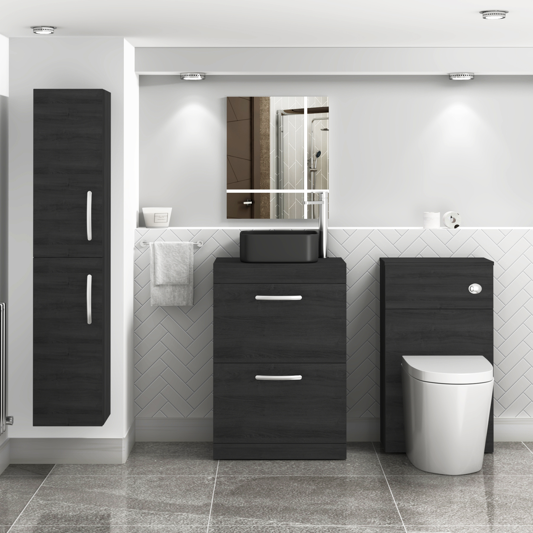 600mm Floor Standing Vanity Unit 2 Drawer Hale Black & optional Countertop Basin 