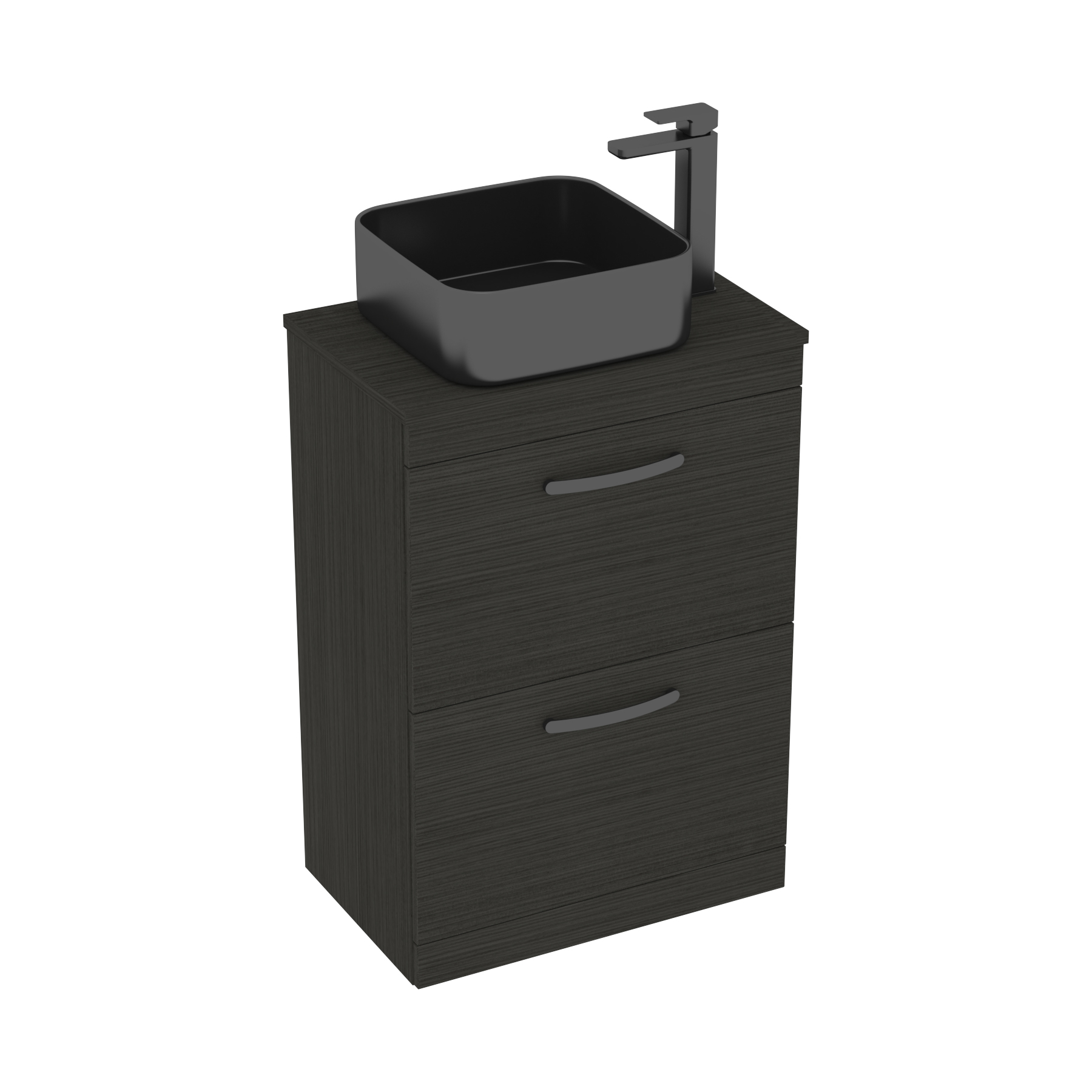 600mm Floor Standing Vanity Unit 2 Drawer Hale Black & Countertop Basin - Art Square
