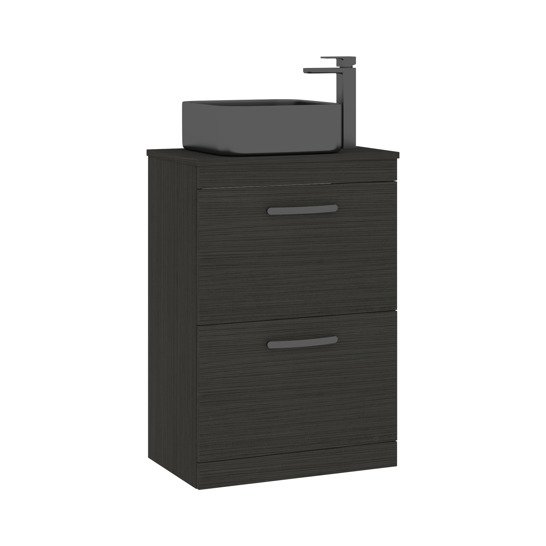 600mm Floor Standing Vanity Unit 2 Drawer Hale Black & Countertop Basin - Art Square