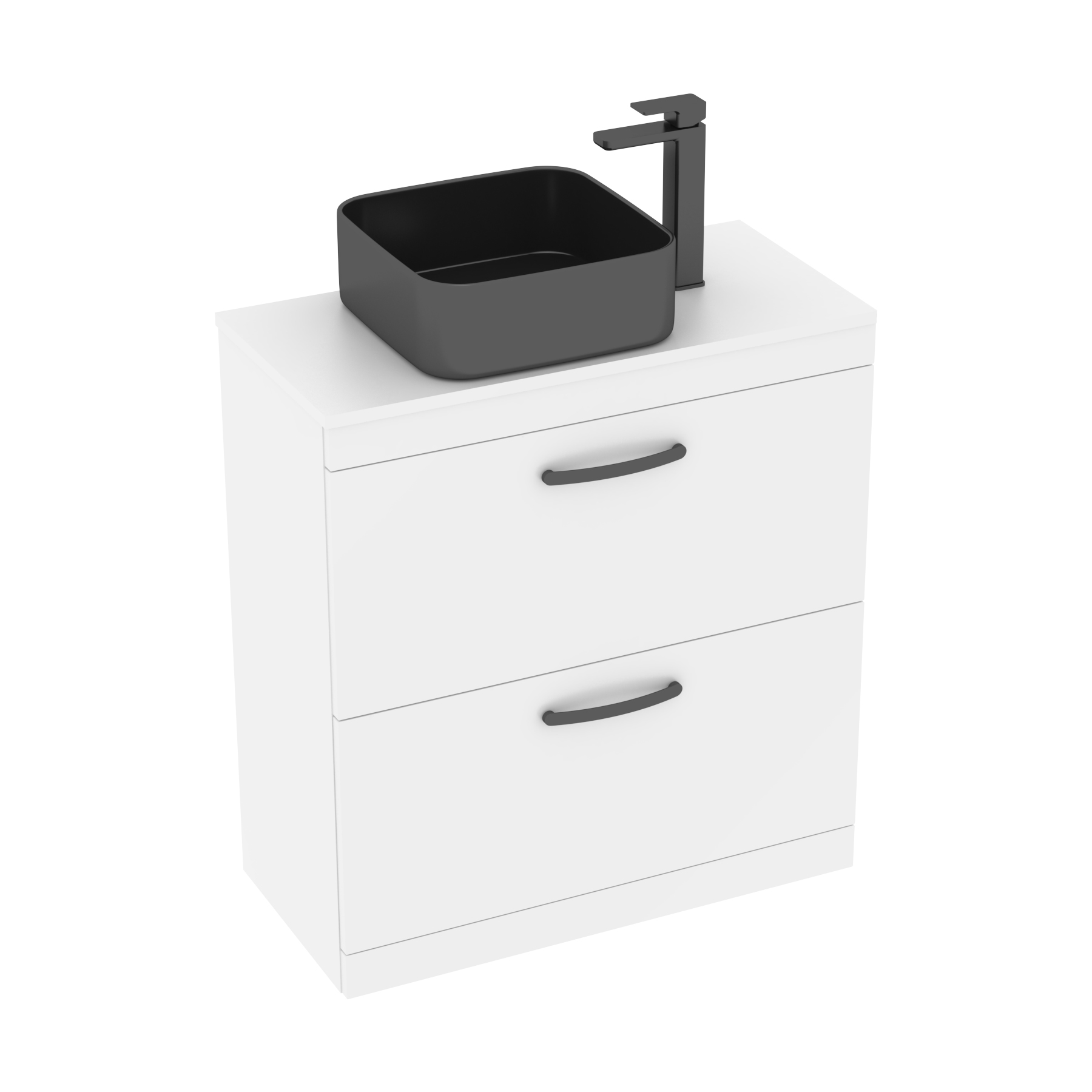 800mm Floor Standing Vanity Unit 2 Drawer Gloss White & Countertop Basin - Art Square