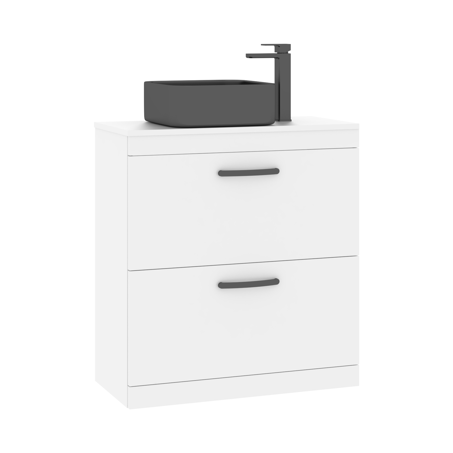 800mm Floor Standing Vanity Unit 2 Drawer Gloss White & Countertop Basin - Art Square