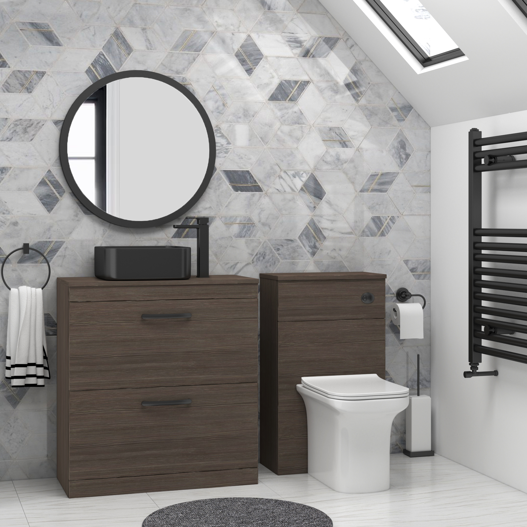 Turin 800mm Floor Standing Vanity Unit 2 Drawer Grey Elm & optional Countertop Basin 