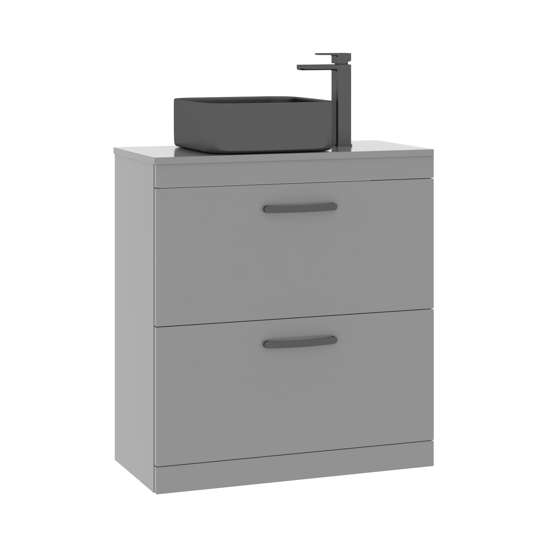 800mm Floor Standing Vanity Unit 2 Drawer Indigo Grey Gloss & Countertop Basin - Art Square