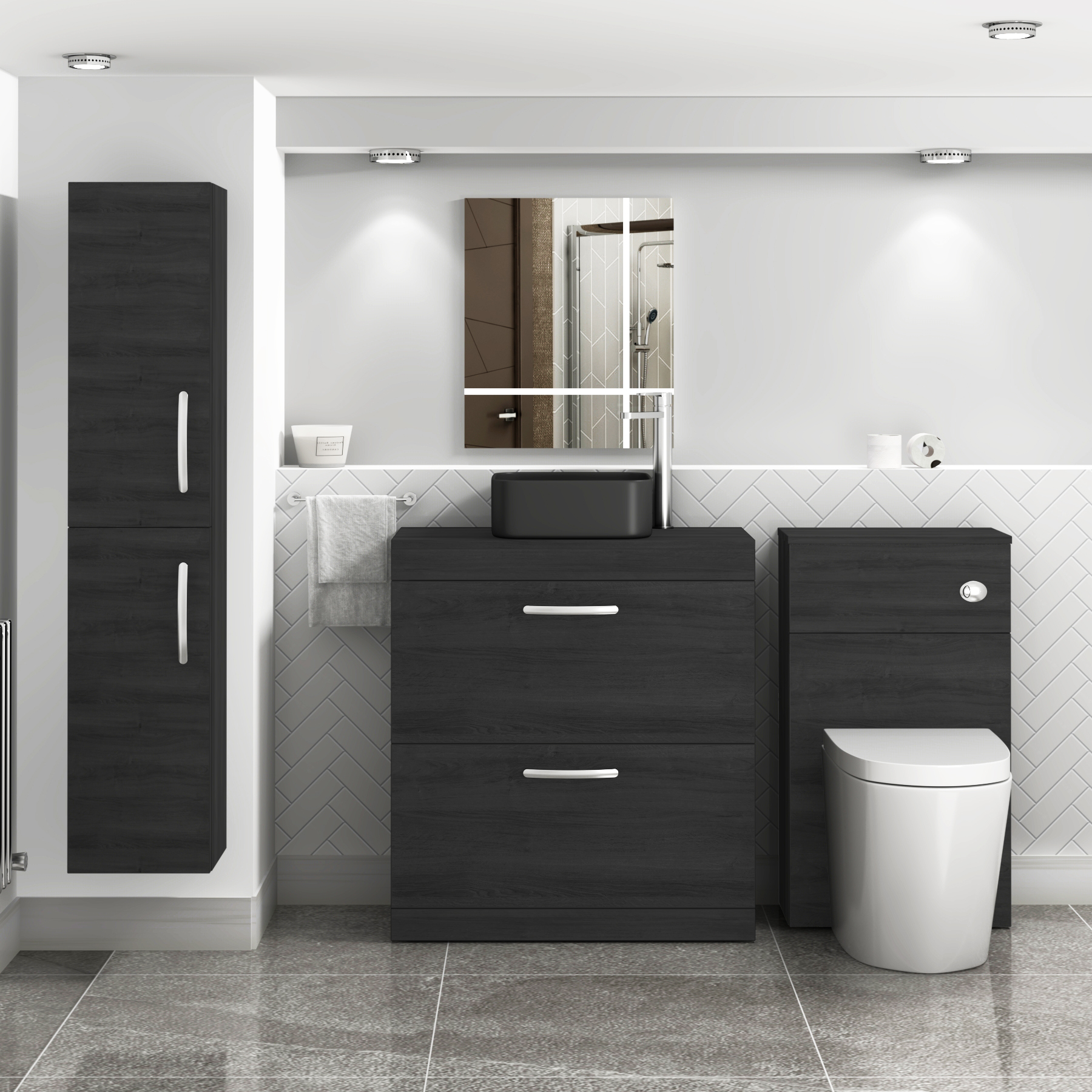 Turin 800mm Floor Standing Vanity Unit 2 Drawer Hale Black & optional Countertop Basin 