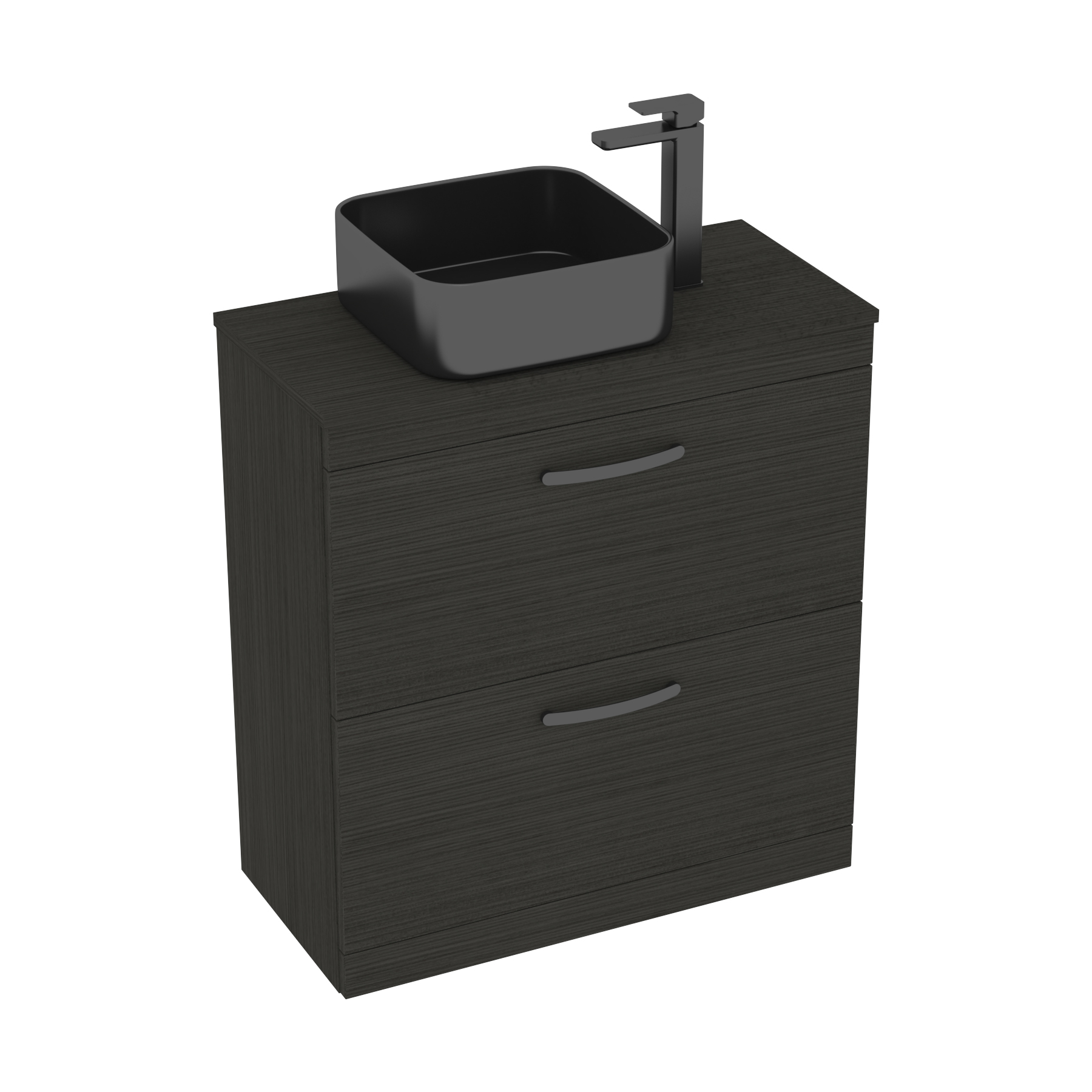 800mm Floor Standing Vanity Unit 2 Drawer Hale Black & Countertop Basin - Art Square