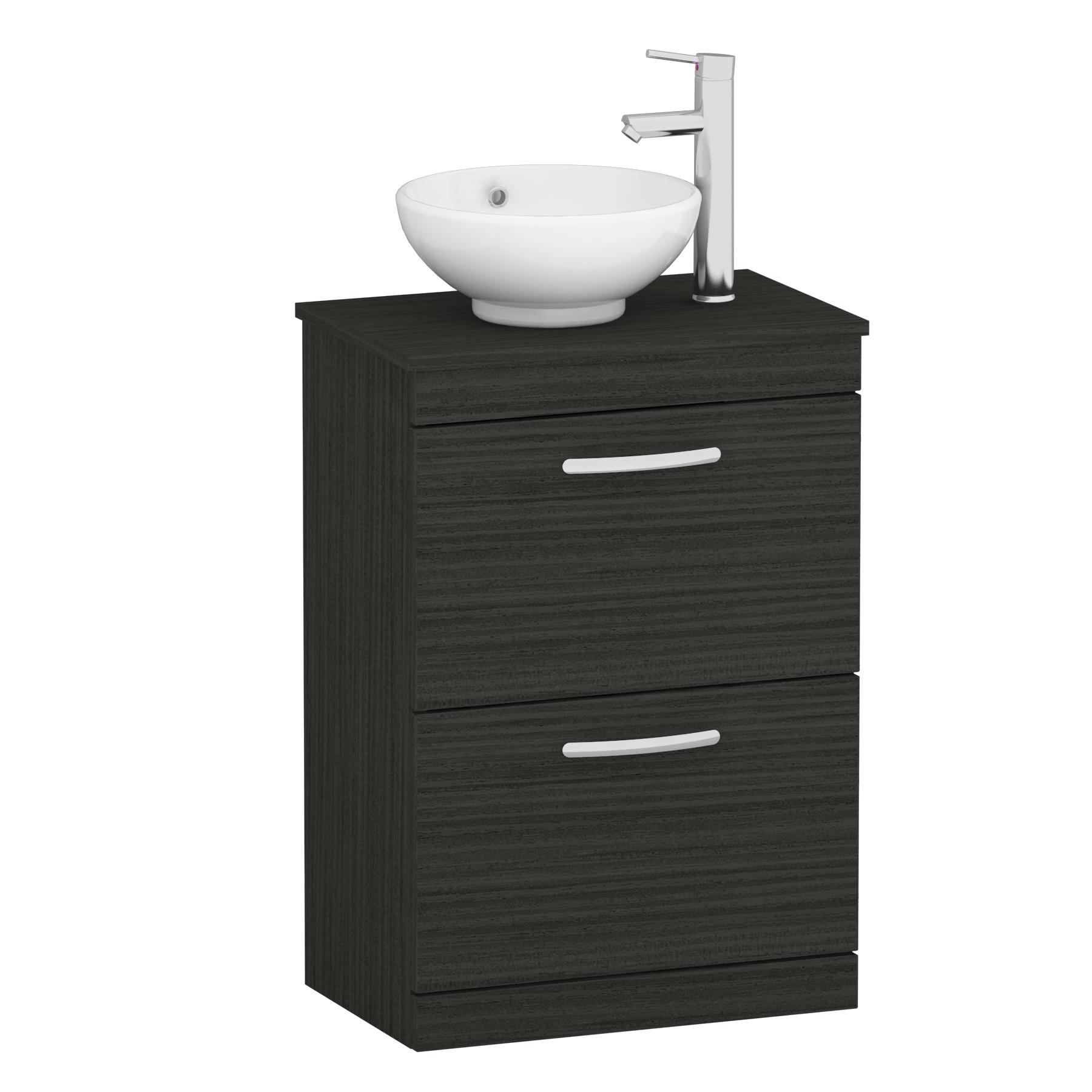 500/600/800mm Floor Standing Vanity Unit 2 Drawer Hale Black & Countertop Basin - Breeze