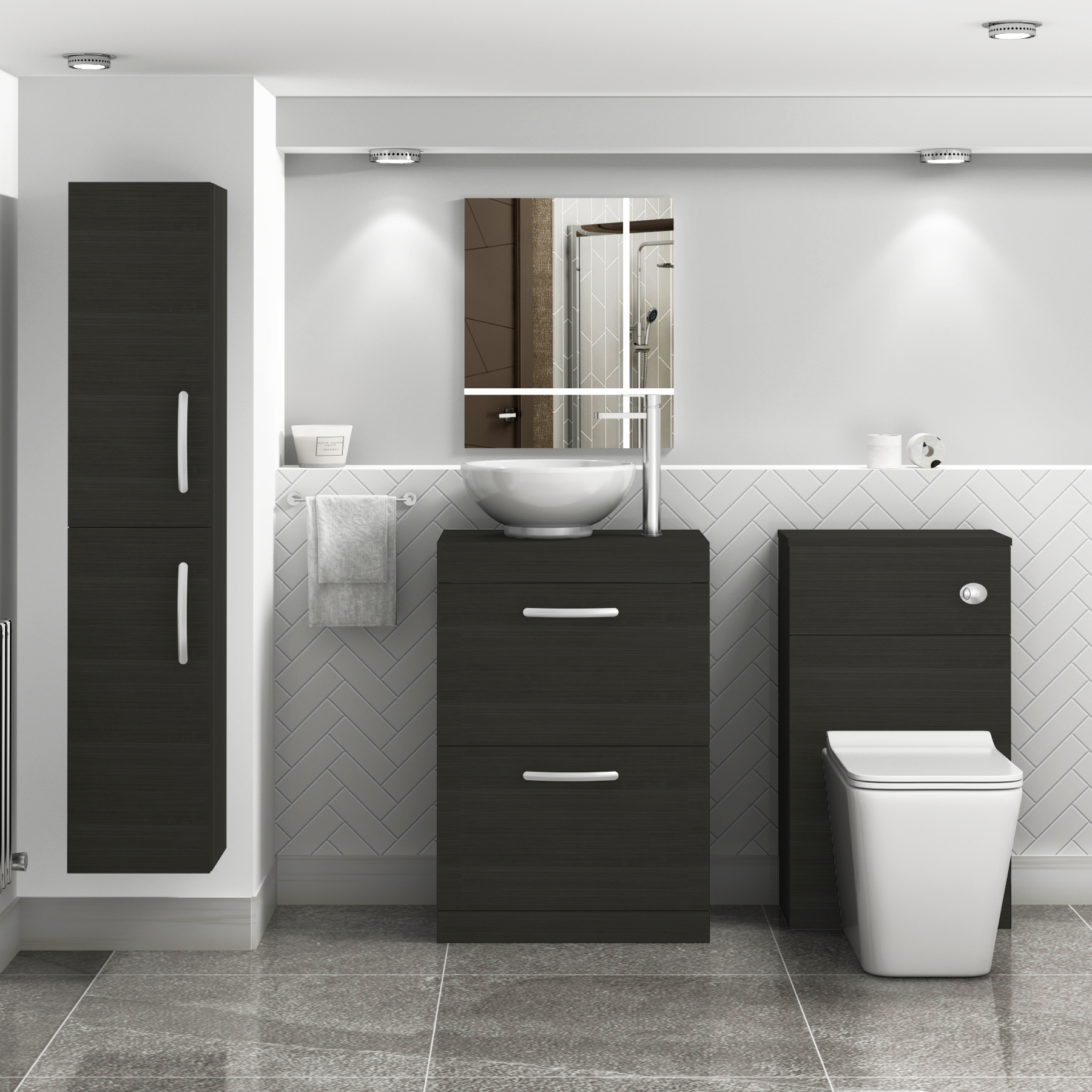 500/600/800mm Floor Standing Vanity Unit 2 Drawer Hale Black & Countertop Basin - Breeze