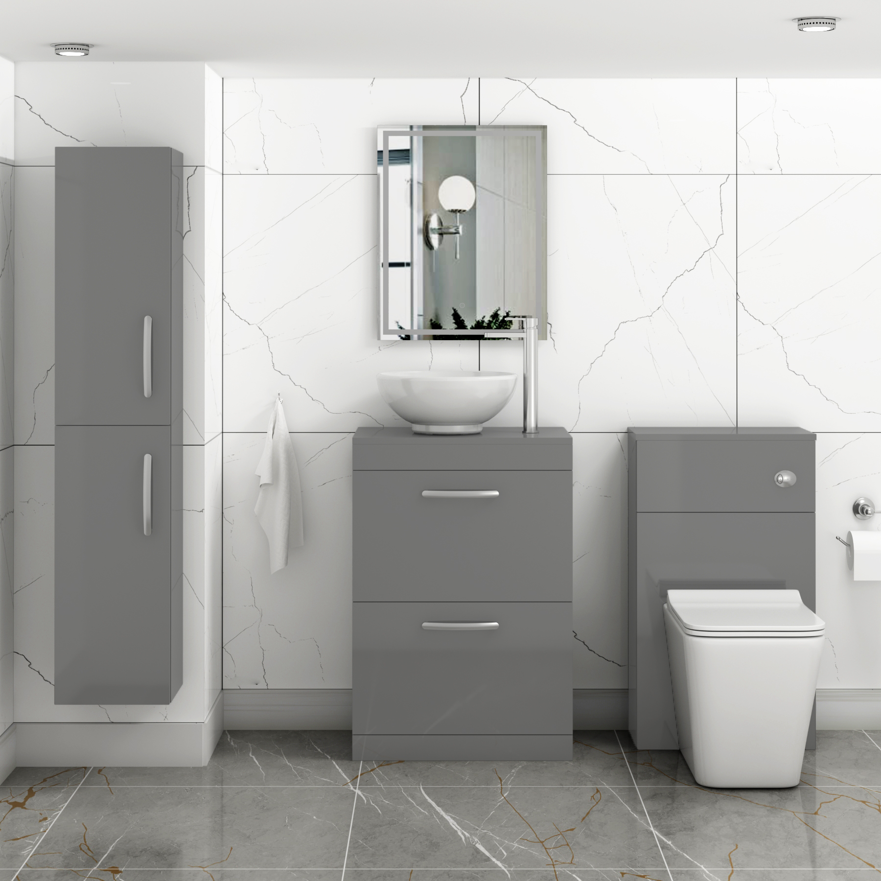  Turin 500/600/800mm Indigo Grey Gloss Floor Standing Worktop Vanity Unit - 2 Drawer