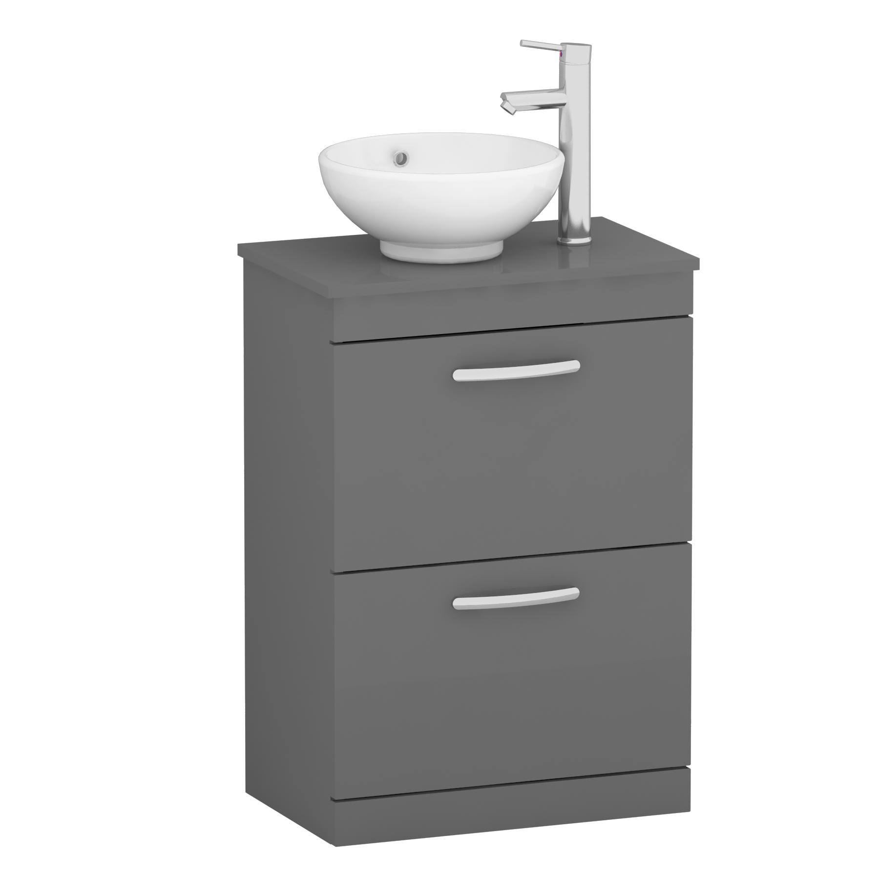 600mm Floor Standing Vanity Unit 2 Drawer Indigo Grey Gloss & Countertop Basin - Breeze