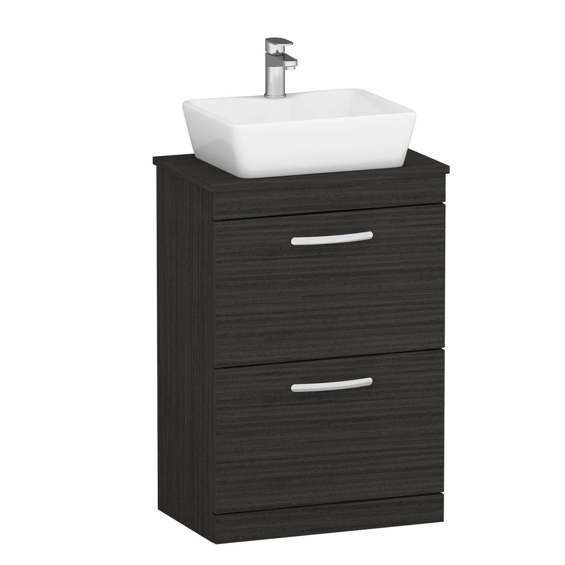 500/600/800mm Floor Standing Vanity Unit 2 Drawer Hale Black & Countertop Basin - Cube