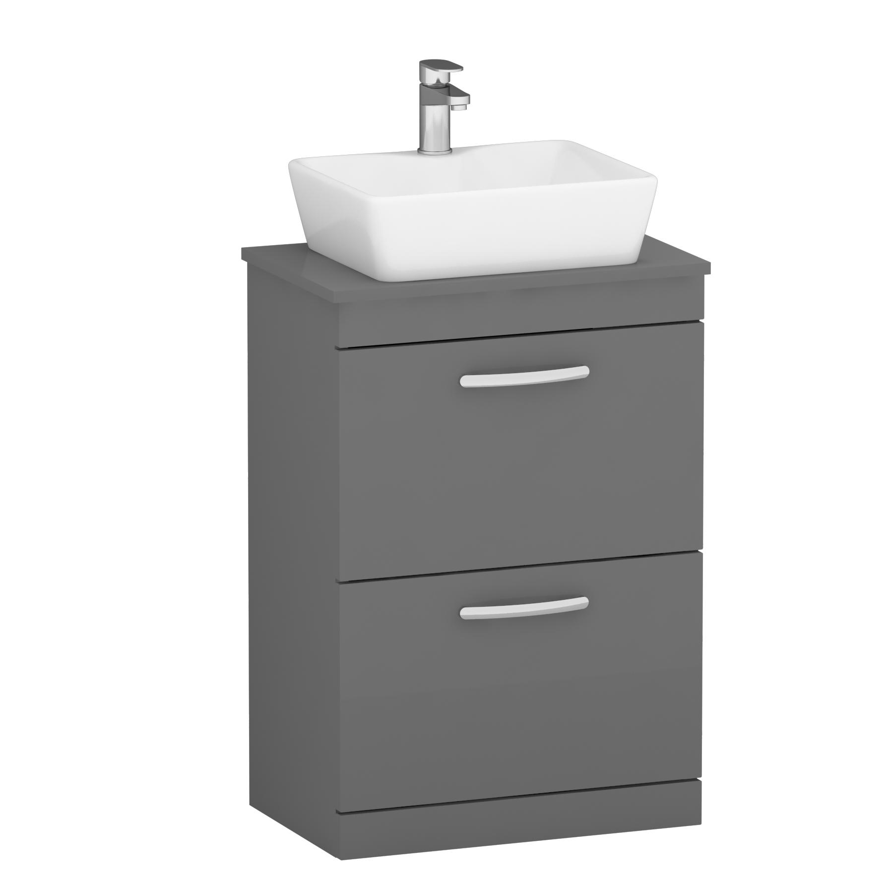 600mm Floor Standing Vanity Unit 2 Drawer Indigo Grey Gloss & Countertop Basin - Cube