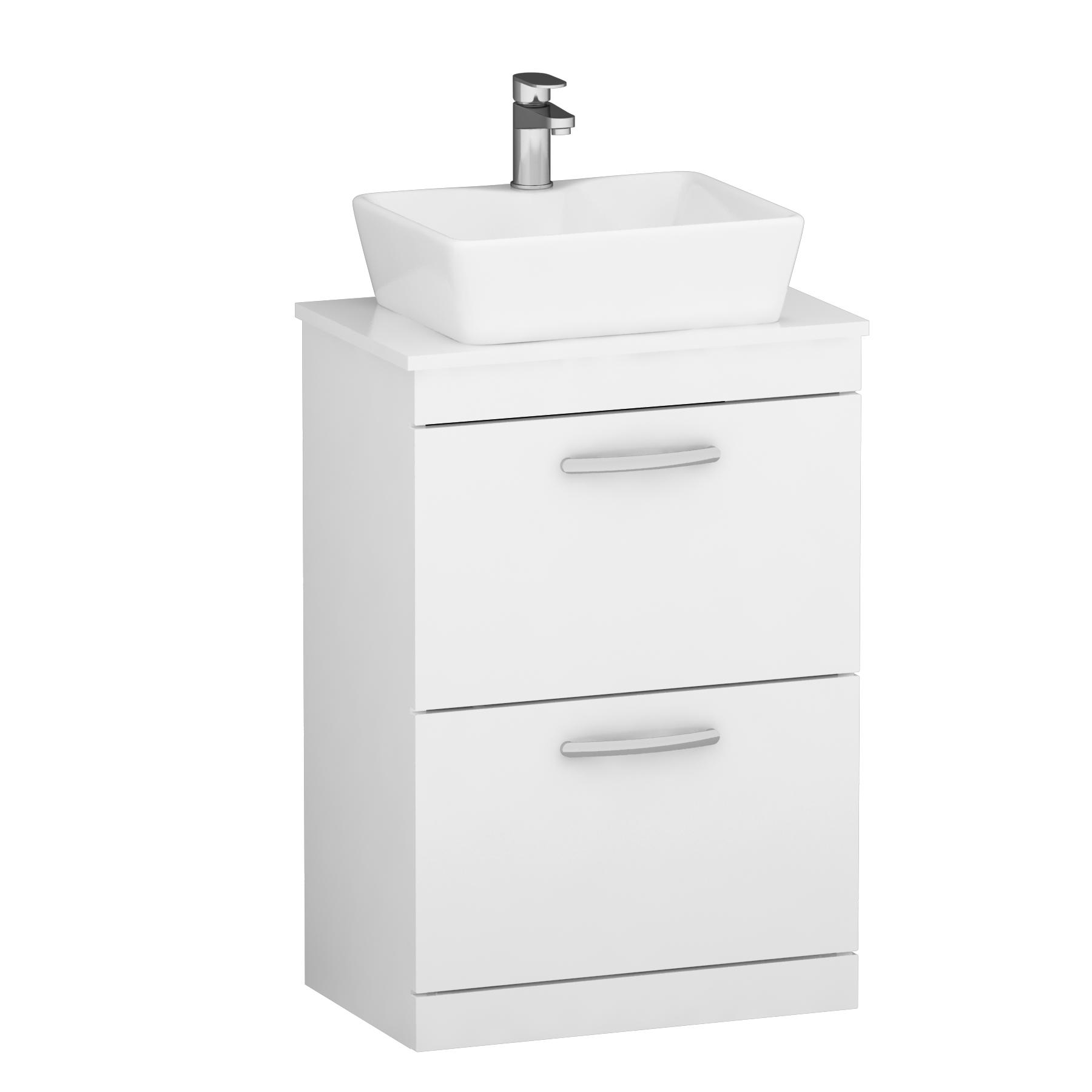 500/600/800mm Floor Standing Vanity Unit 2 Drawer Gloss White & Countertop Basin - Cube