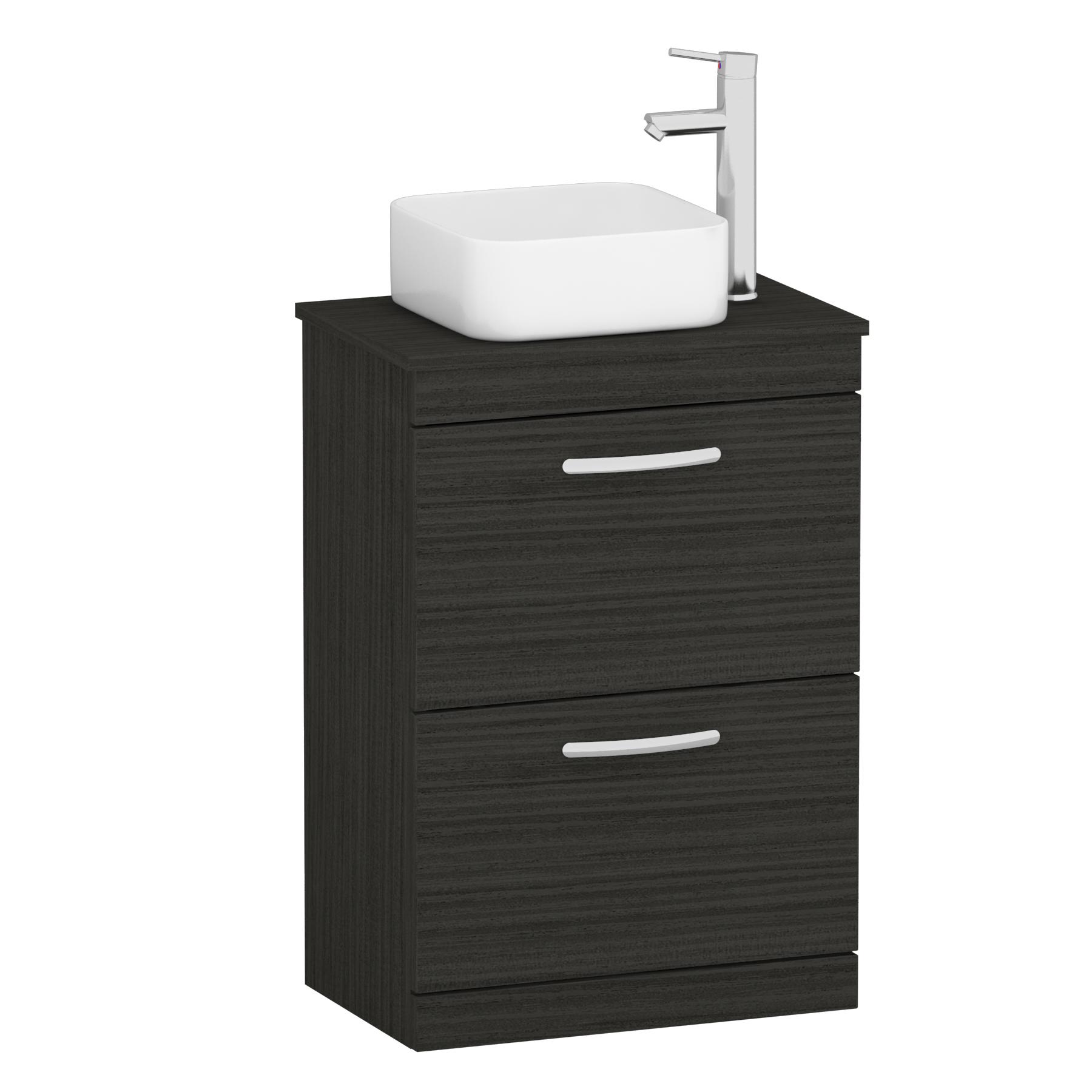 500/600/800mm Floor Standing Vanity Unit 2 Drawer Hale Black & Countertop Basin - Elena