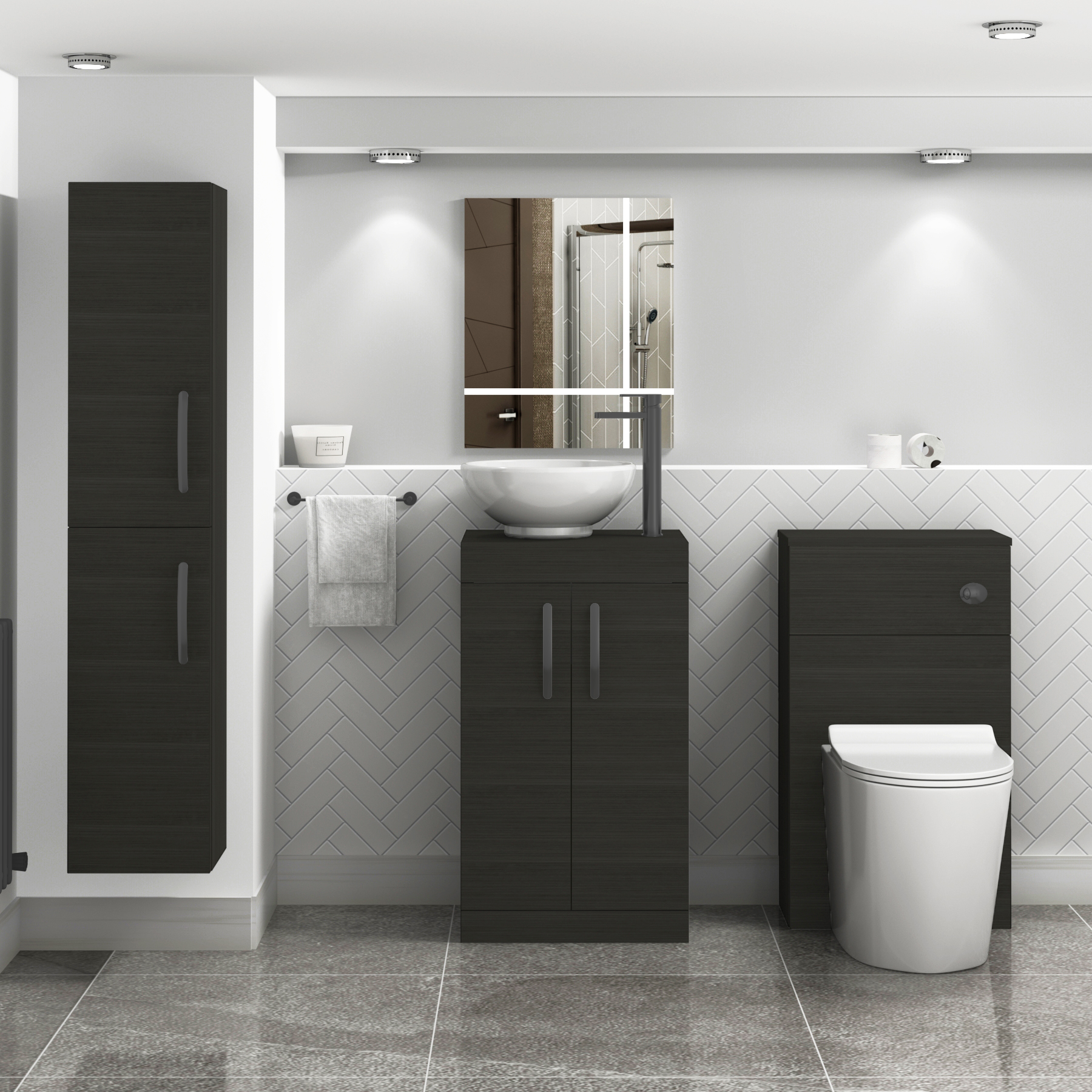 500mm Floor Standing Vanity Unit 2 Door Hale Black & Countertop Basin - Breeze with Matt Black Handle