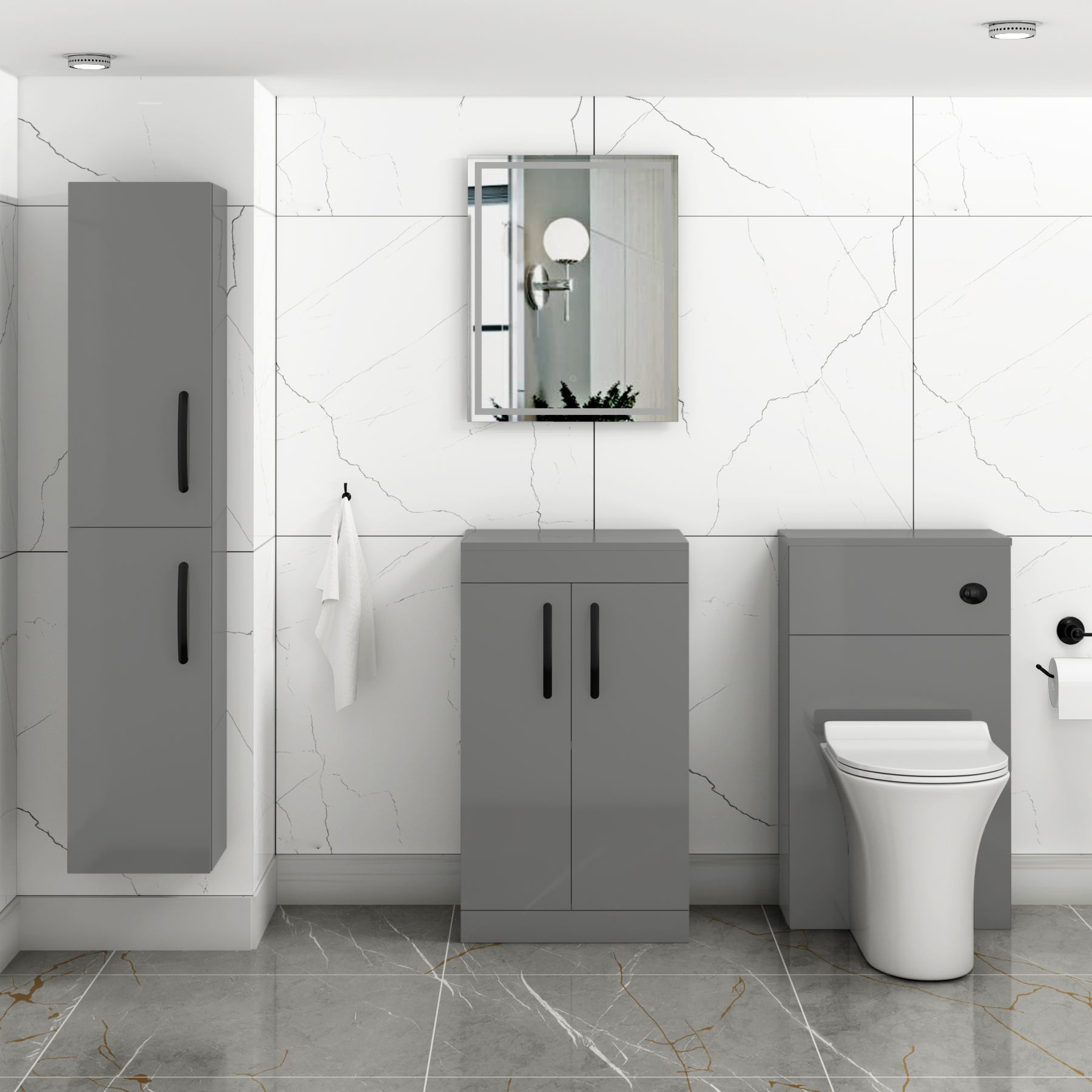 Turin 500mm Indigo Grey Gloss Floor Standing Worktop Vanity Unit - 2 Doors with Matt Black Handle