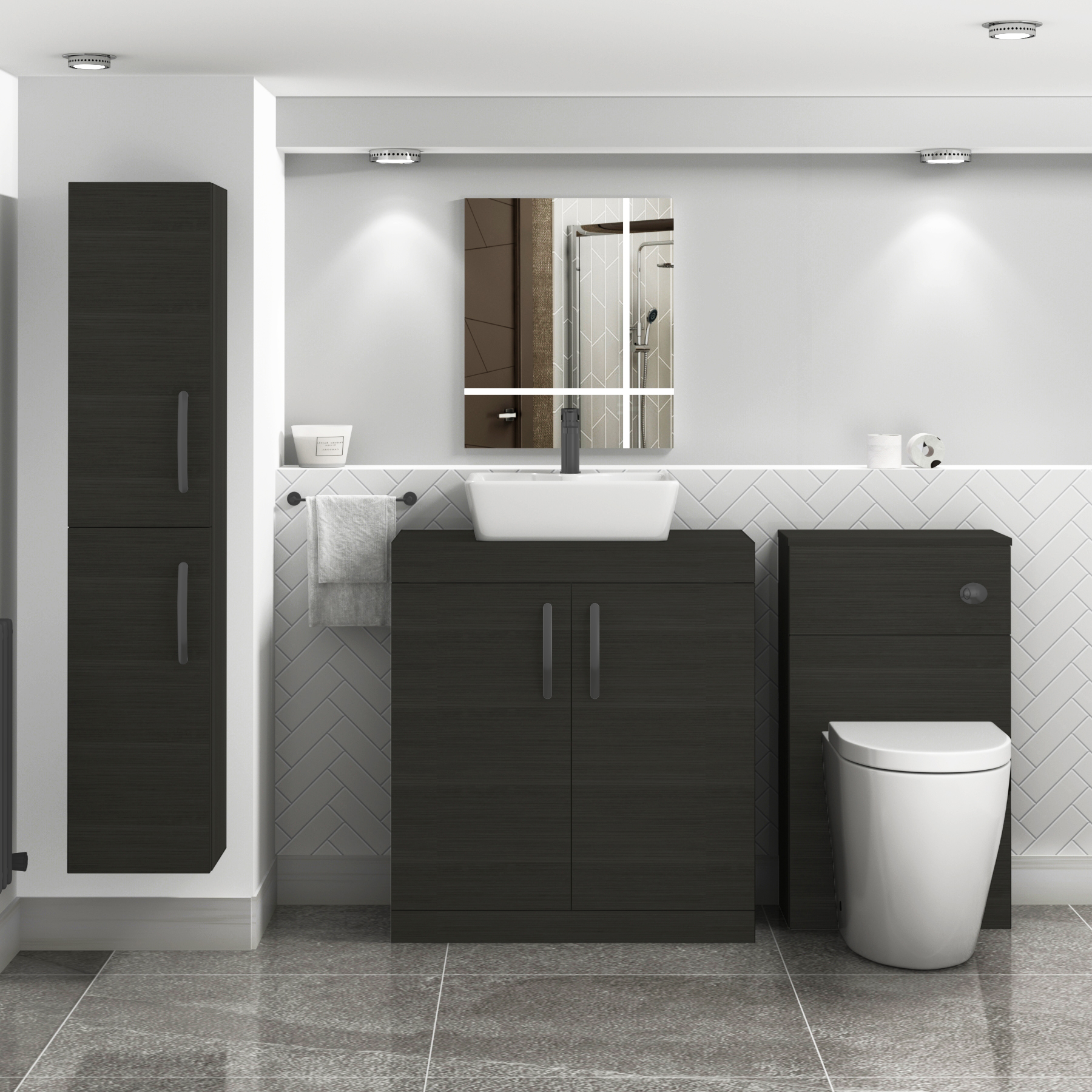 Turin 800mm Floor Standing Vanity Unit 2 Door Hale Black & Countertop Basin - Cube with Matt Black Handle