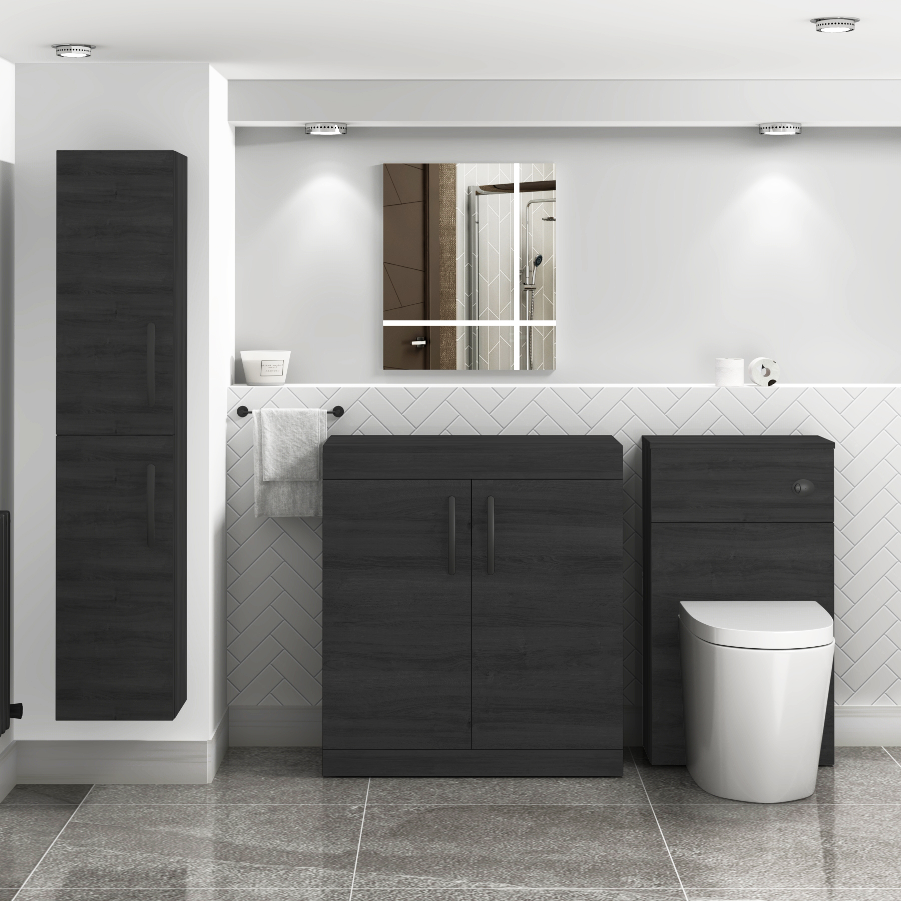 Turin 800mm Hale Black Floor Standing Worktop Vanity Unit - 2 Doors with Matt Black Handle