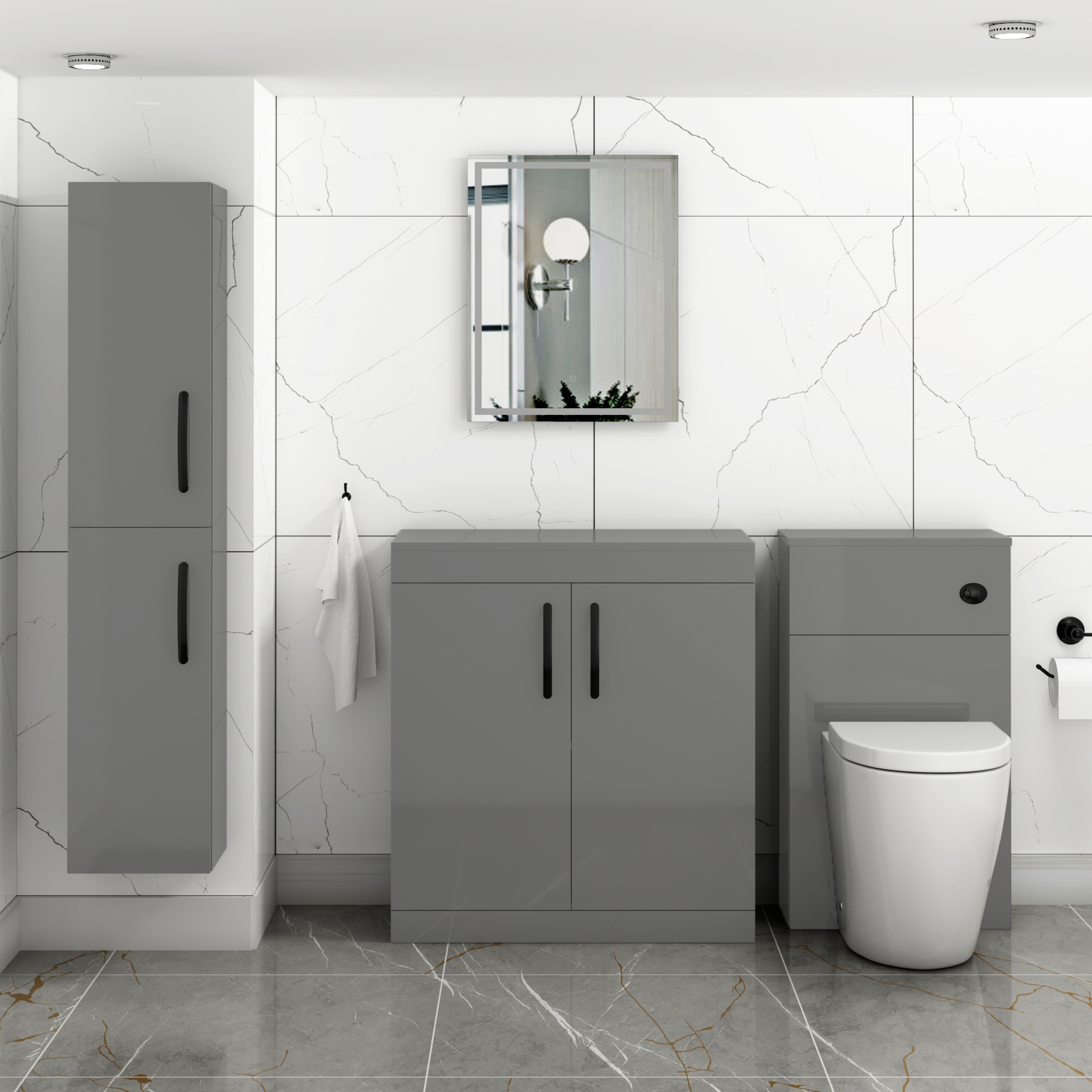 Turin 800mm Indigo Grey Gloss Floor Standing Worktop Vanity Unit - 2 Doors with Matt Black Handle