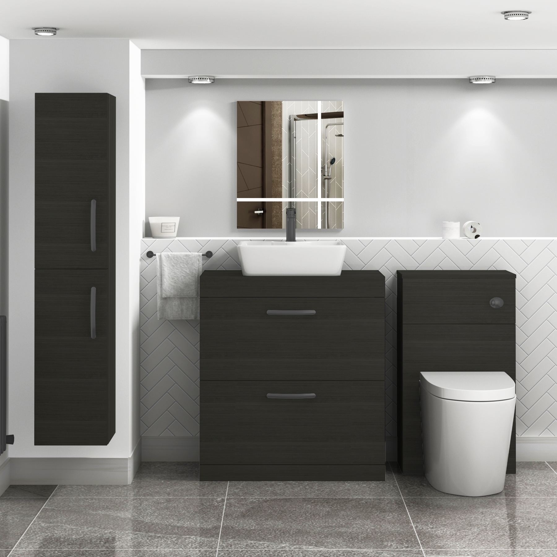 800mm Hale Black 2 Drawer Free Standing Bathroom Vanity Unit with Basin & Cube Countertop Sink with Matt Black Handle
