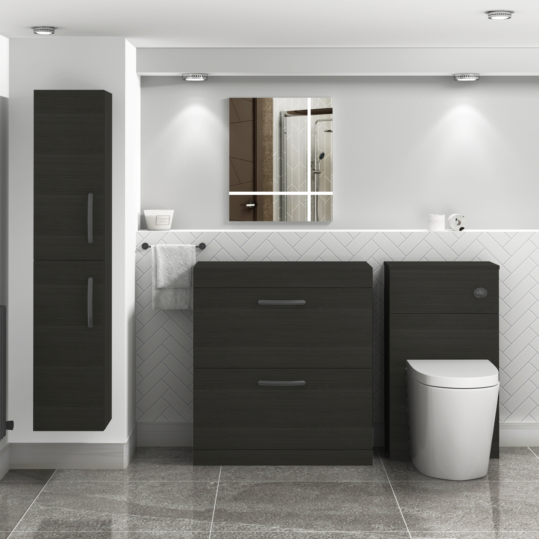  Turin 800mm Hale Black Floor Standing Worktop Vanity Unit - 2 Drawer with Matt Black Handle