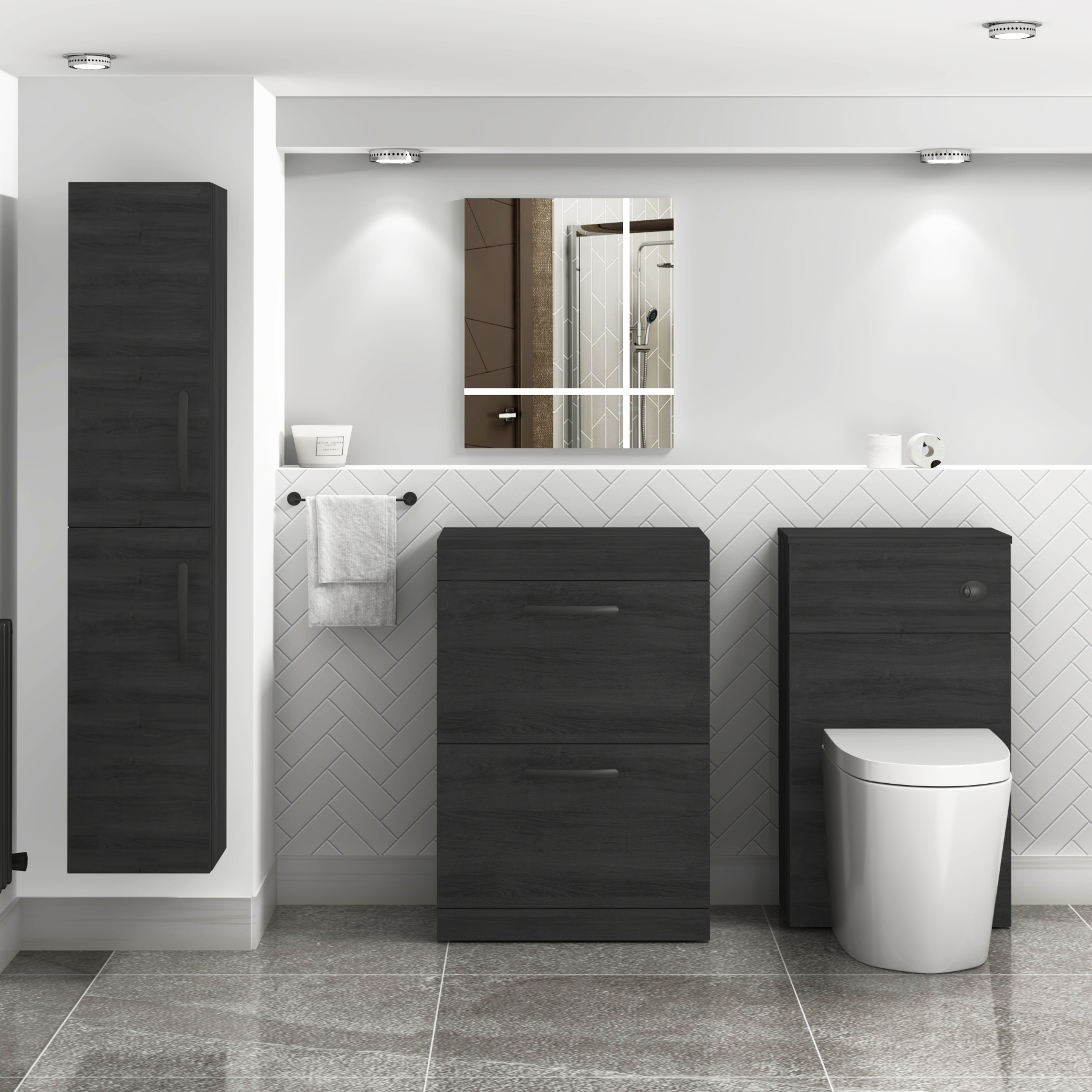  Turin 600mm Hale Black Floor Standing Worktop Vanity Unit - 2 Drawer with Matt Black Handle