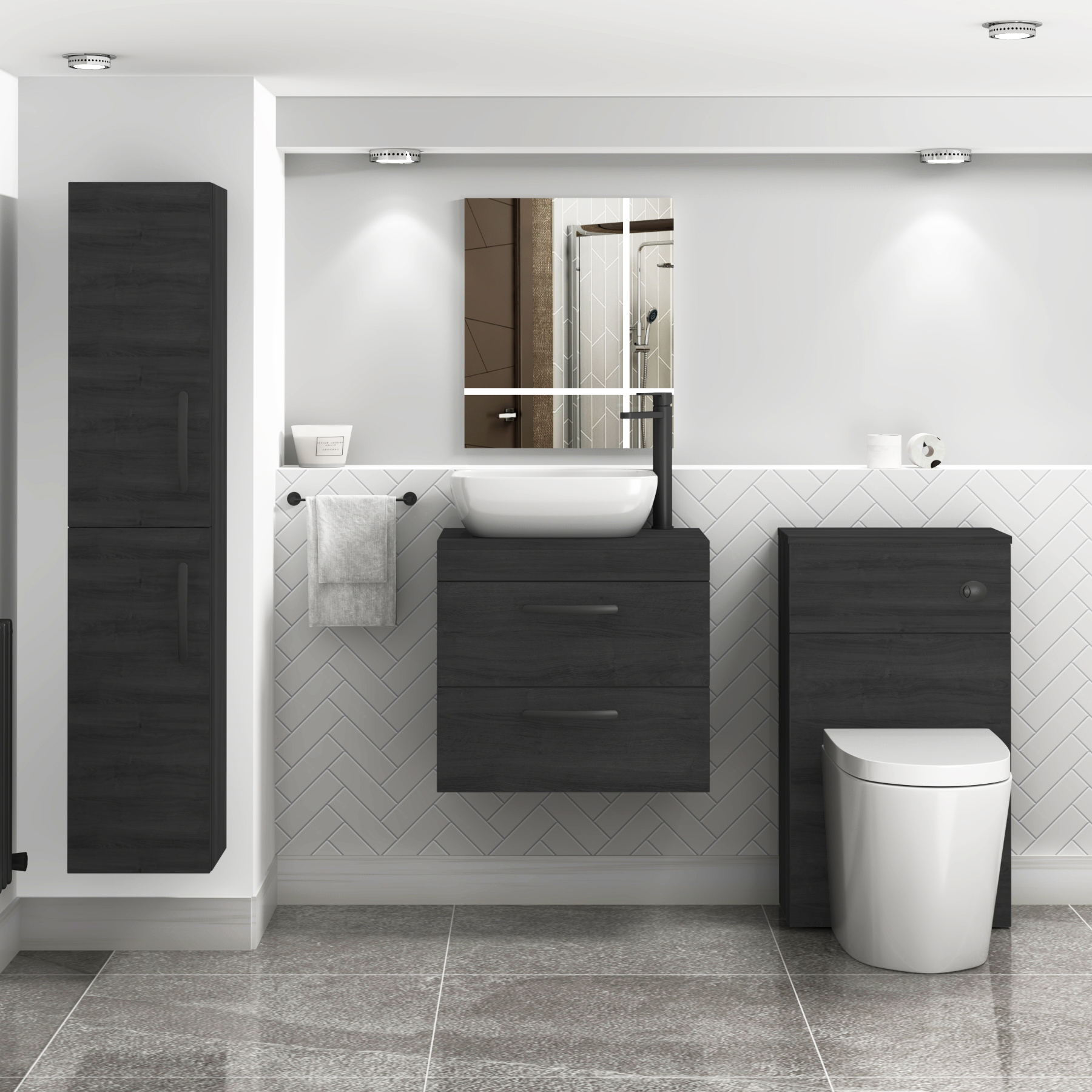 500mm Hale Black 2 Drawer Wall Mounted Bathroom Vanity Unit with Basin & Elva Countertop Sinkwith Matt Black Handle